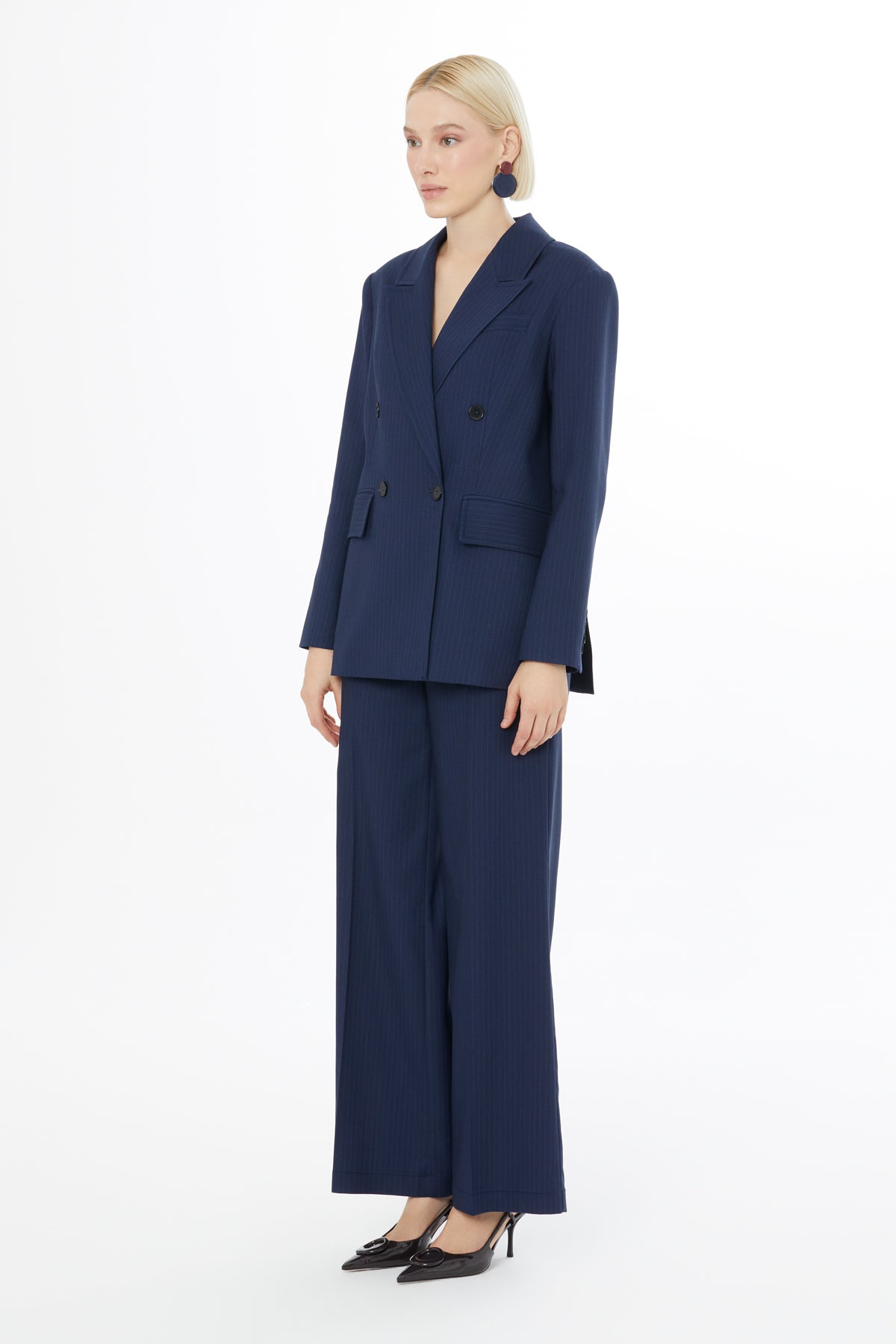Çizgili Kruvaze Kapamalı Ceket Ve Pantolonlu Takım