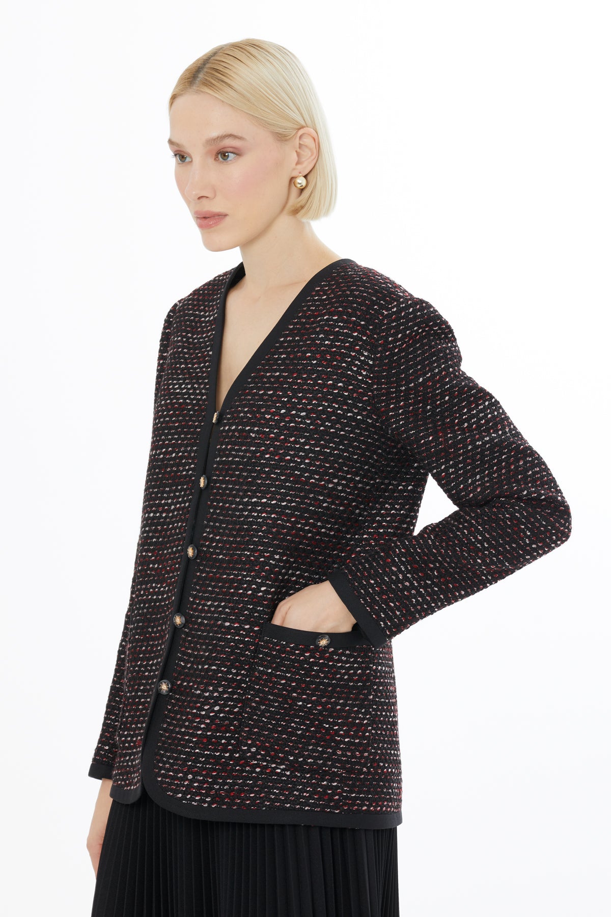 Düğme Kapamalı Ceket Ve Piliseli Etek