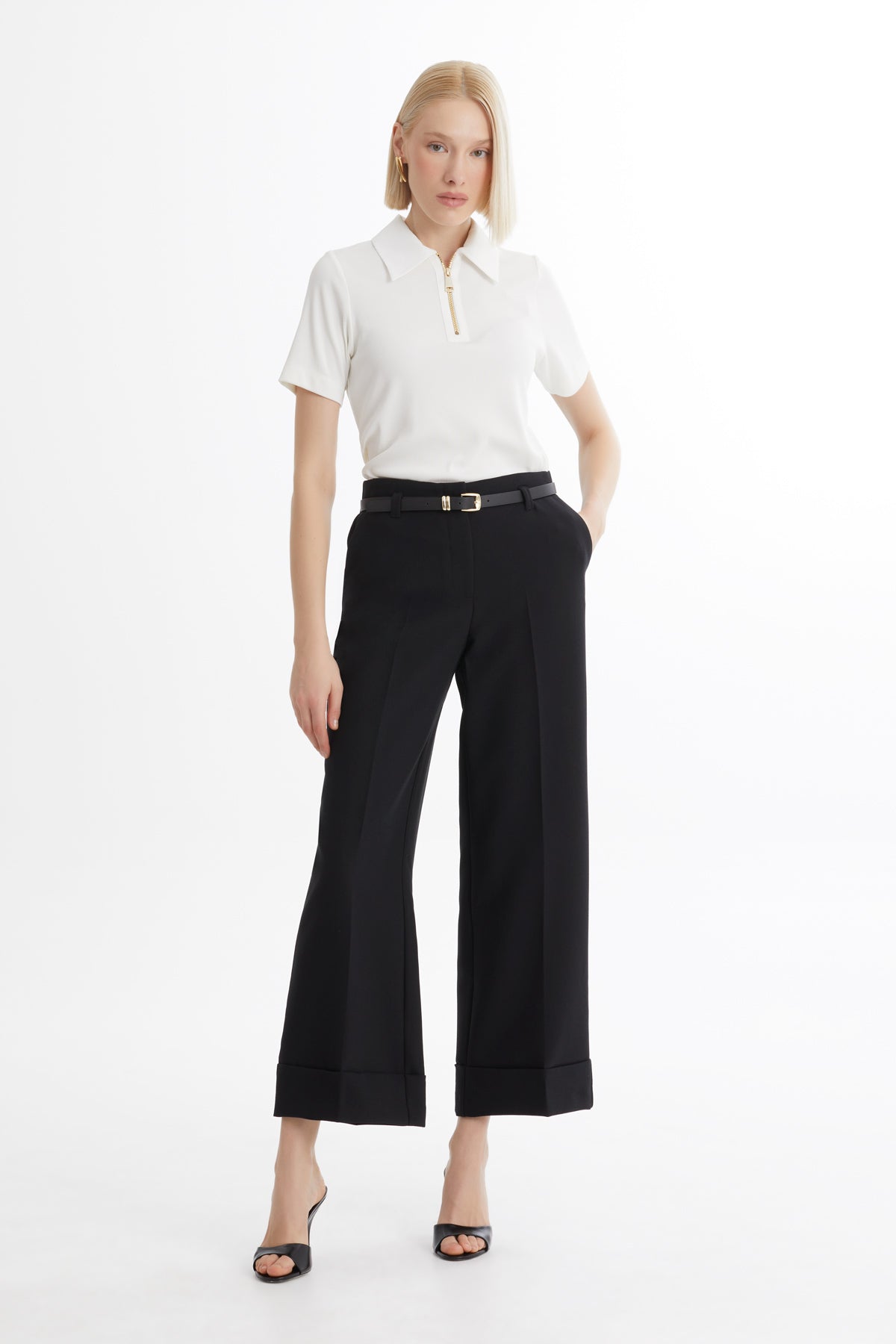 Double Paça Kemerli Pantolon