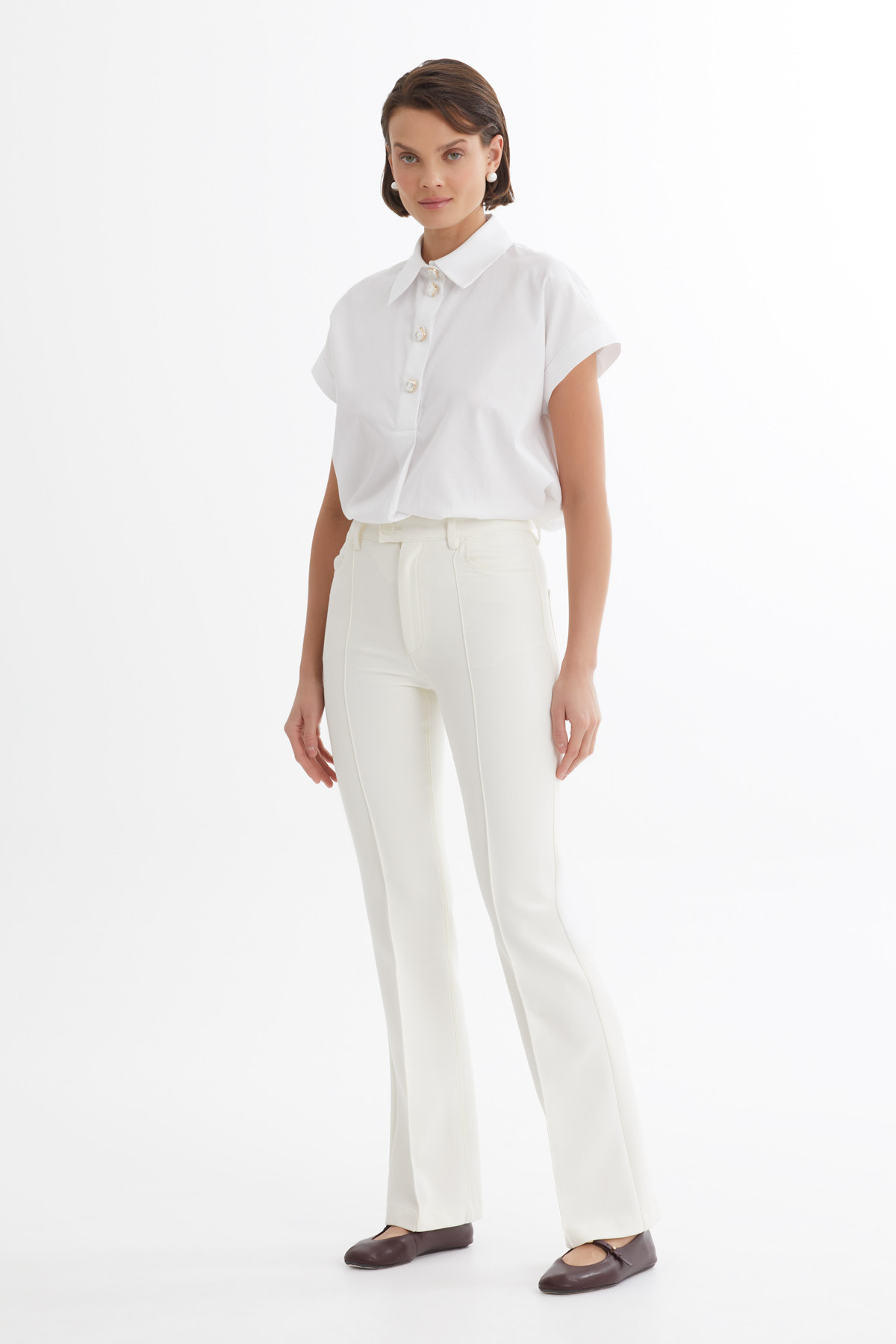 Nervür Dikişli Ekru Pantolon