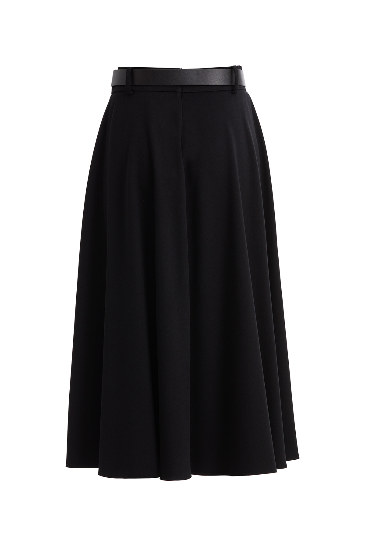 Deri Kemerli Pileli Midi Boy Siyah Etek