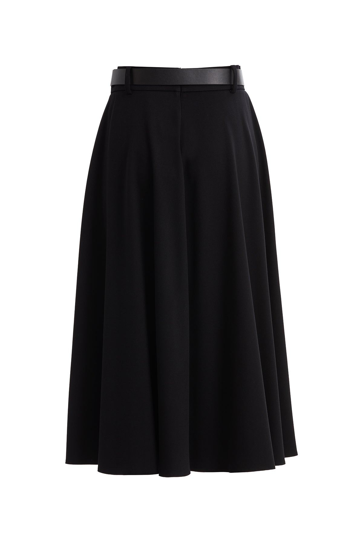 Deri Kemerli Pileli Midi Boy Siyah Etek