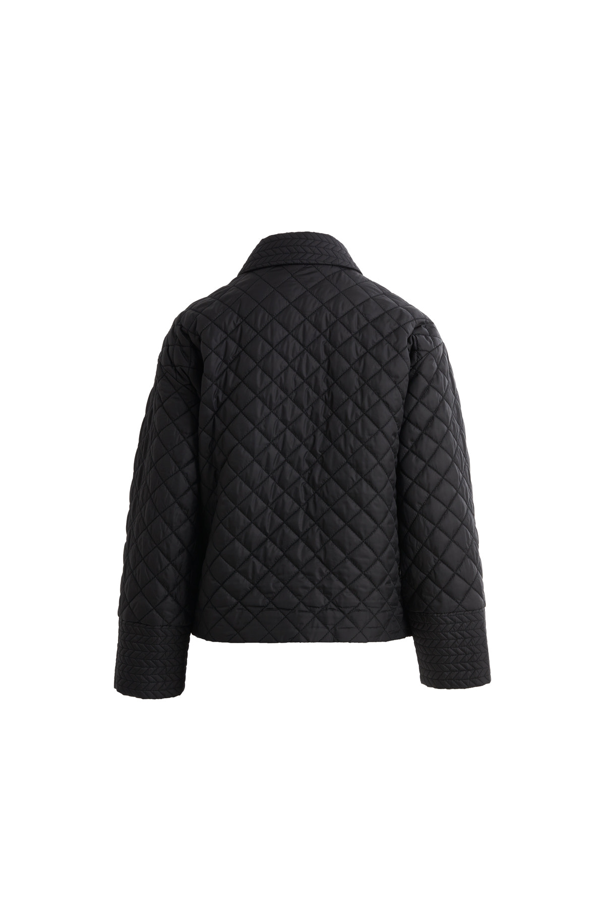 Yakalı Çıtçıtlı Siyah Kapitone Mont