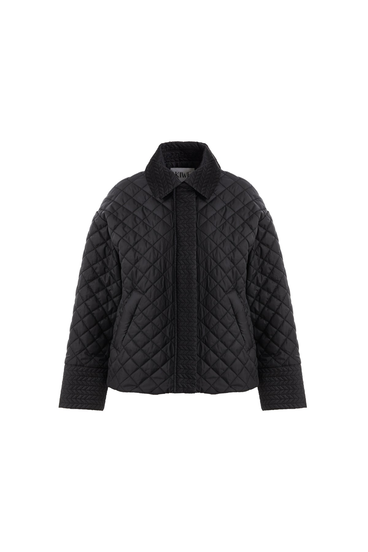 Yakalı Çıtçıtlı Siyah Kapitone Mont