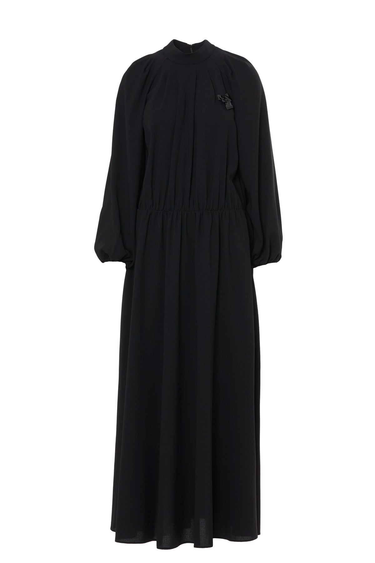 Uzun Kollu Belden Lastikli Uzun Elbise