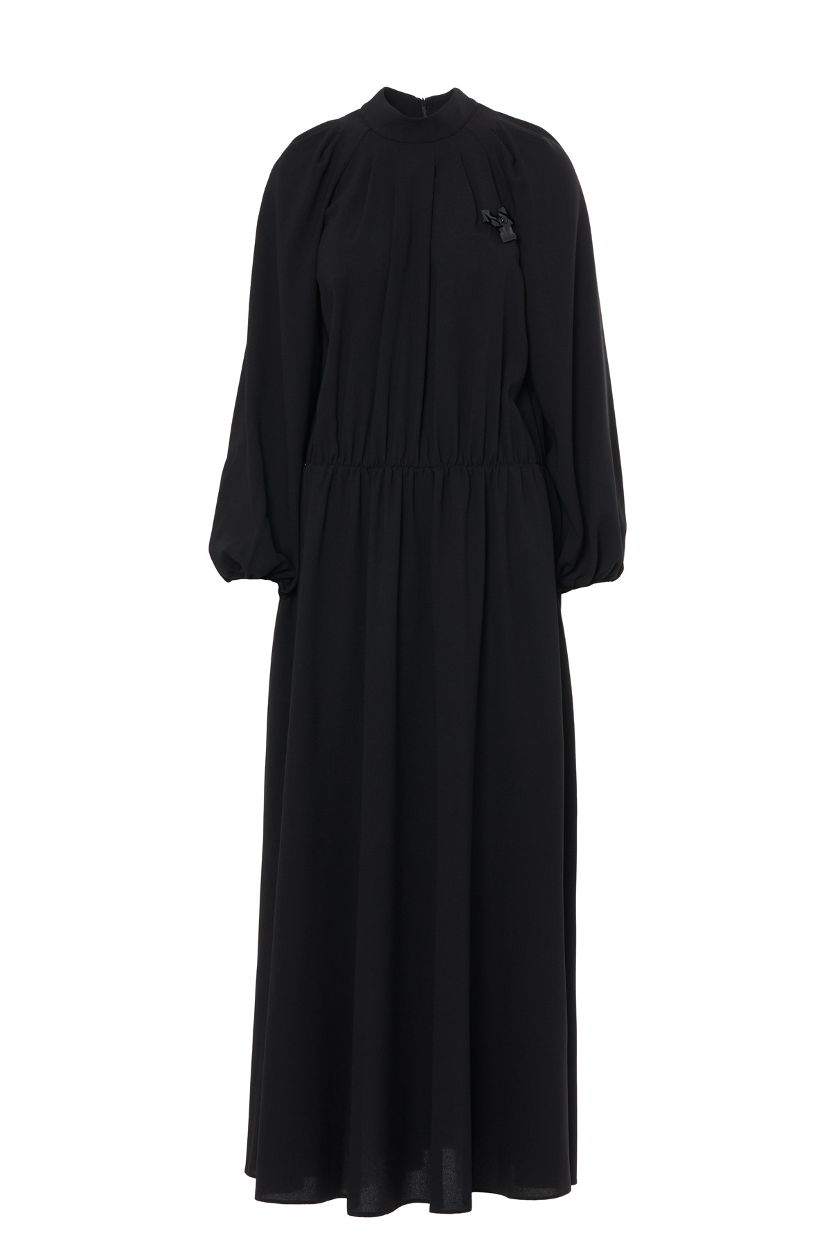 Uzun Kollu Kol Ucu Ve Belden Lastikli Uzun Elbise