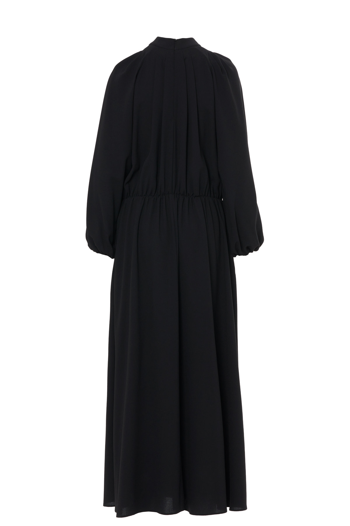 Uzun Kollu Kol Ucu Ve Belden Lastikli Uzun Elbise