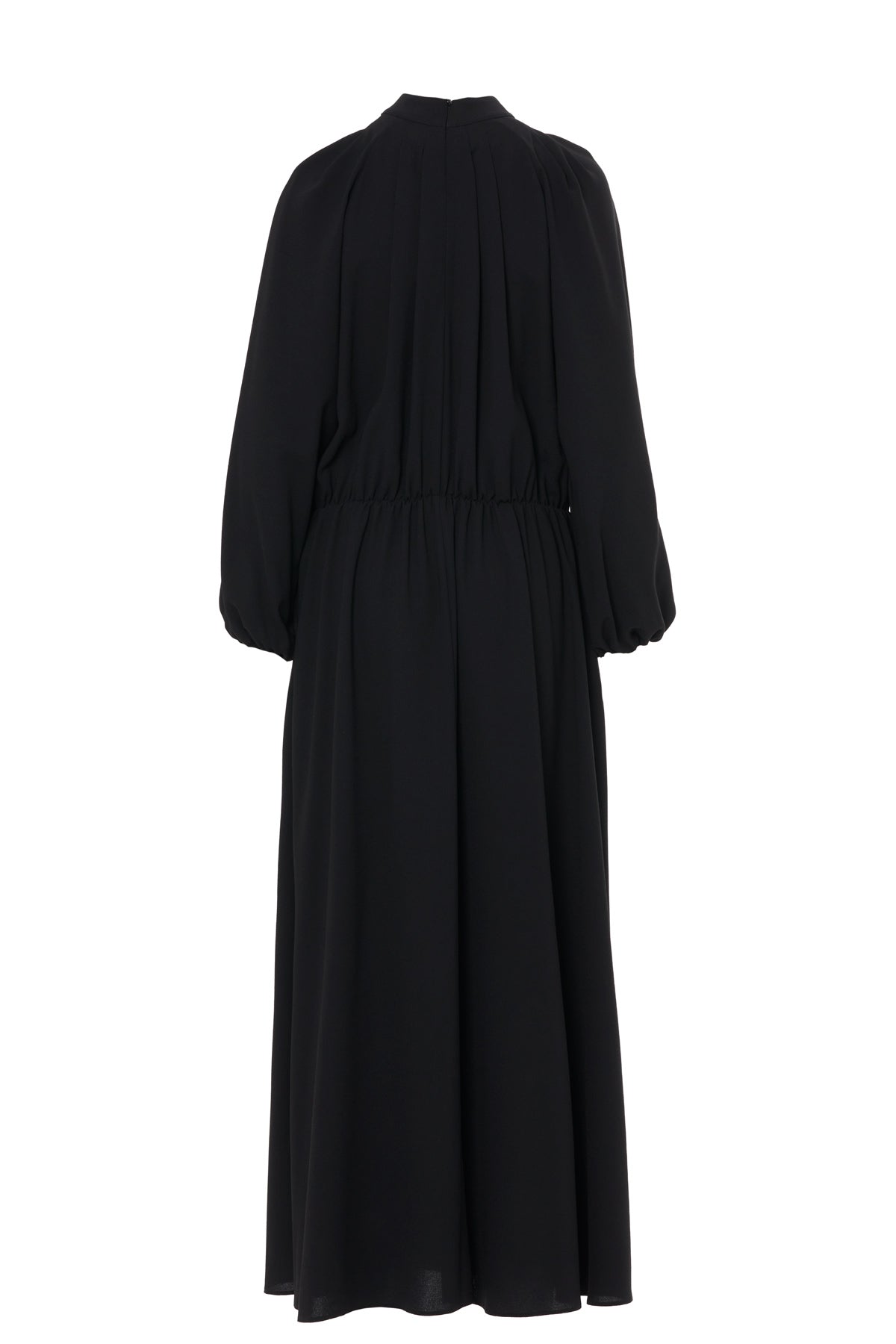 Uzun Kollu Kol Ucu Ve Belden Lastikli Uzun Elbise