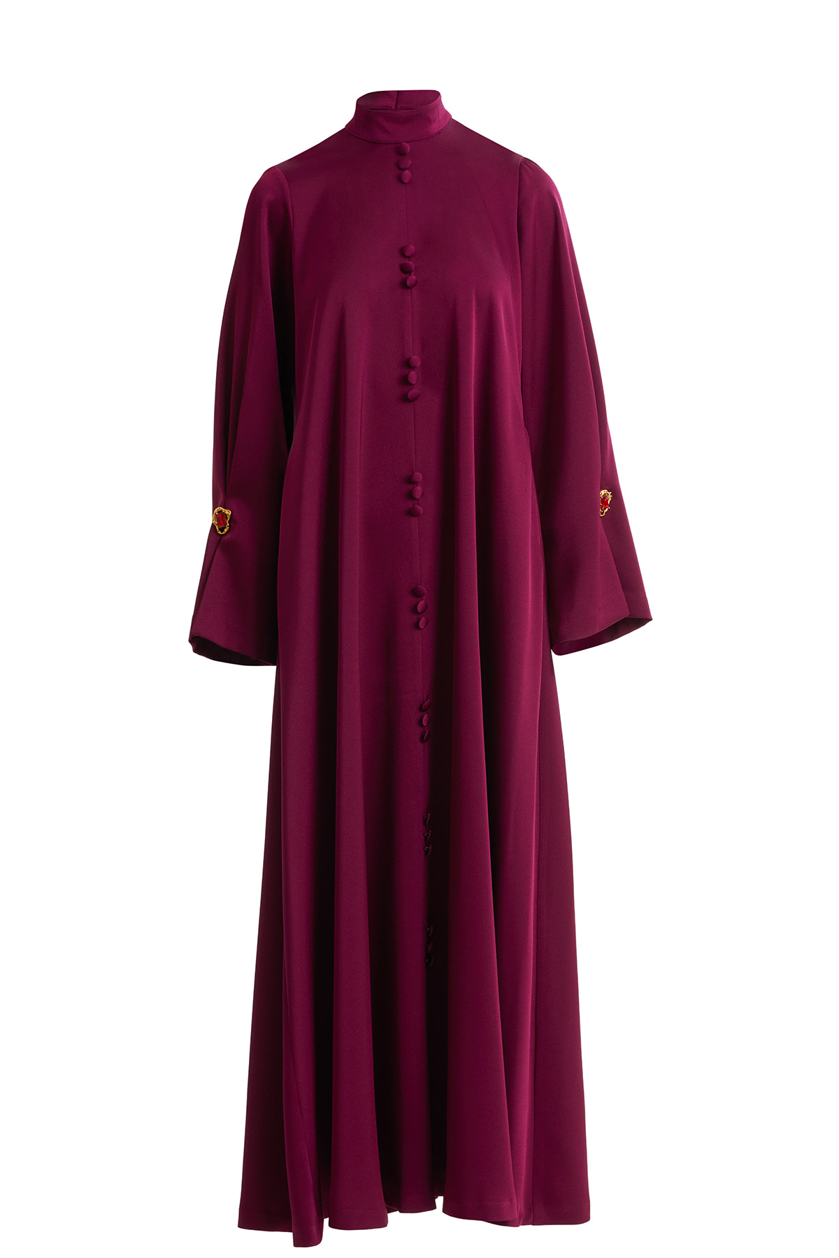 Uzun Kollu Fermuarlı Bordo Uzun Elbise