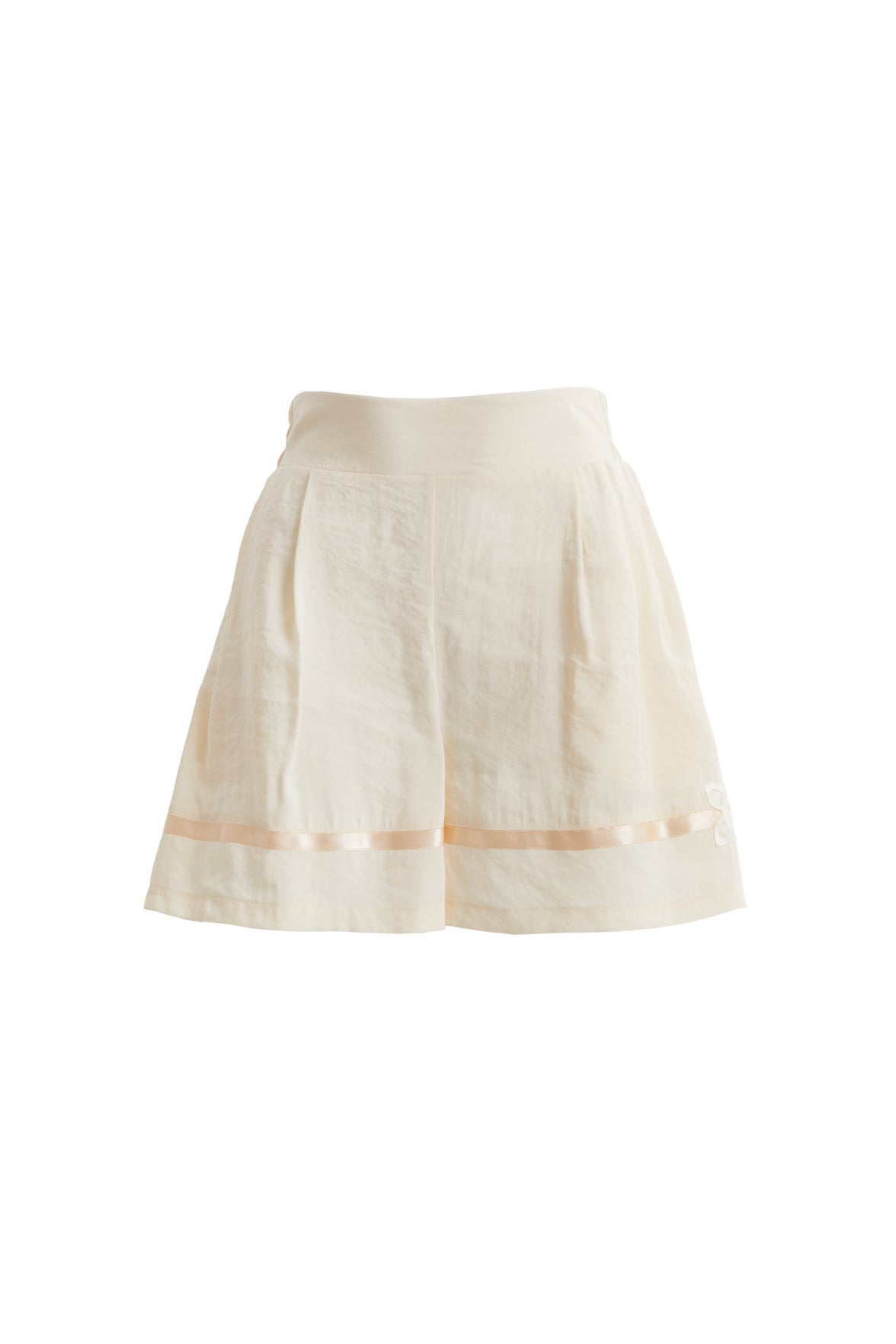 Saten Detaylı Nakışlı Ekru Şort