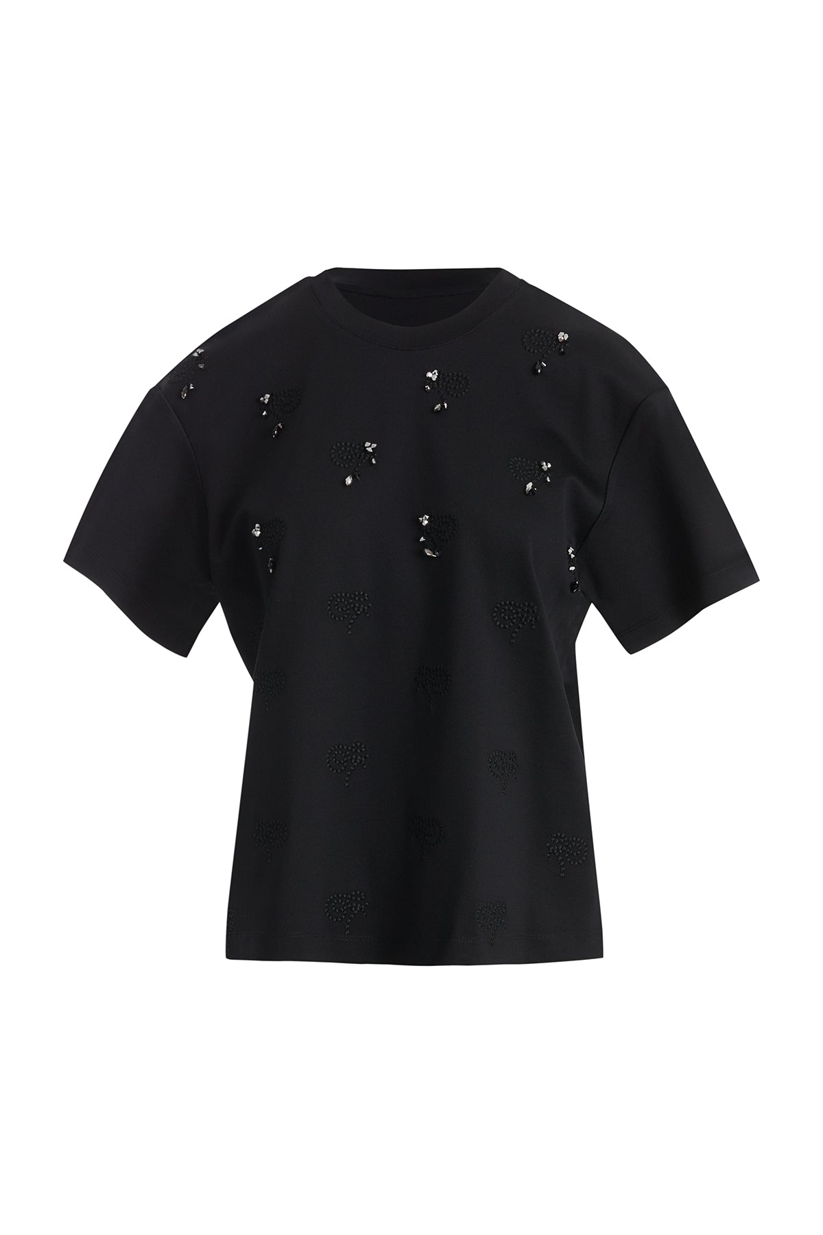 Kabartma Nakışlı İşlemeli Siyah T-Shirt