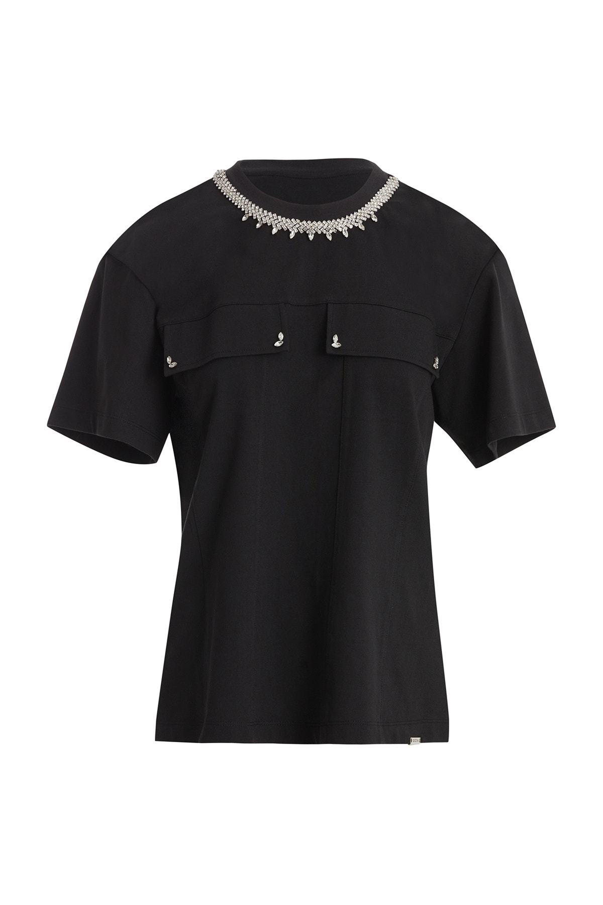 Şerit Taş Detaylı Siyah T-Shirt
