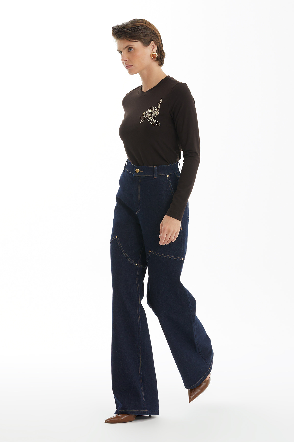 Dikiş Detaylı Lacivert Jean Pantolon
