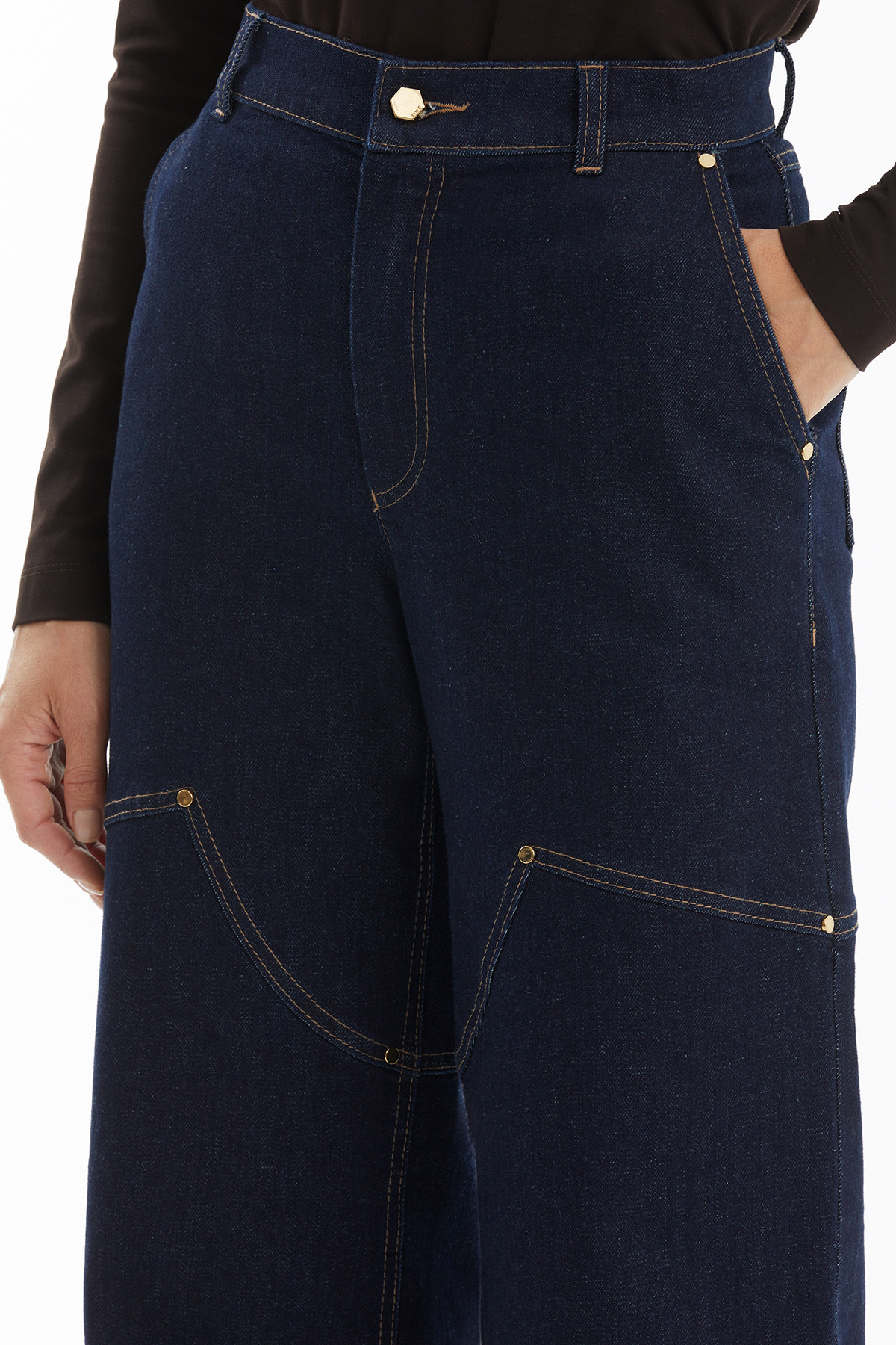 Dikiş Detaylı Lacivert Jean Pantolon