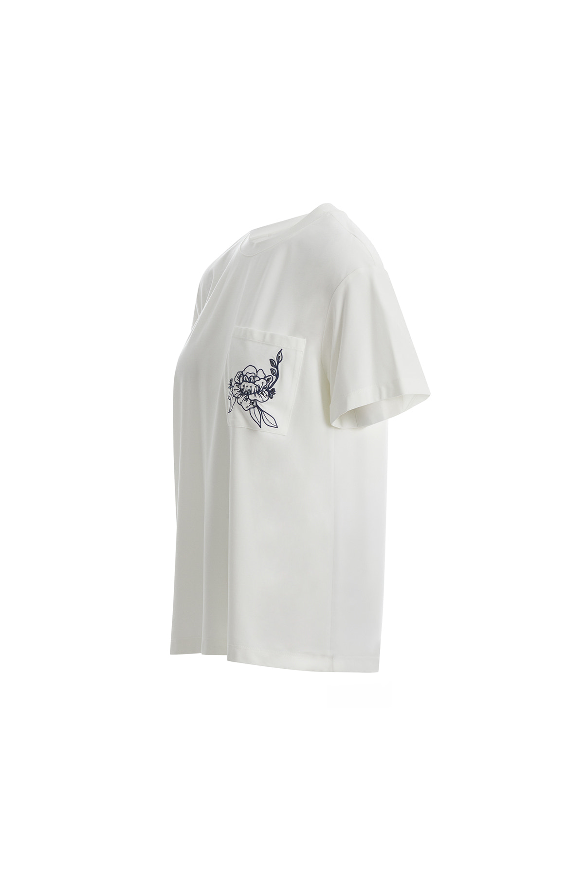 Çiçek Nakışlı Ekru T-Shirt