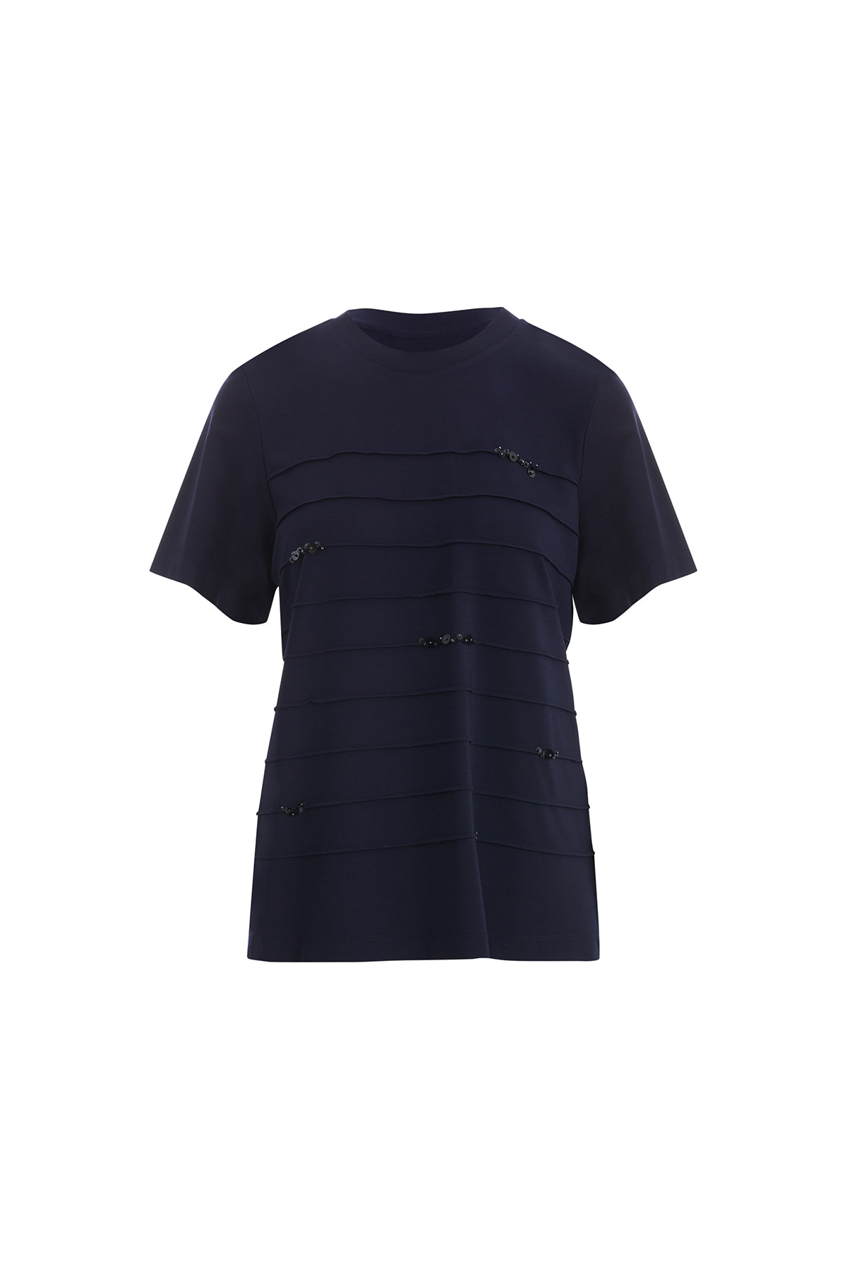 Dikiş Ve Pul Detaylı Lacivert T-Shirt
