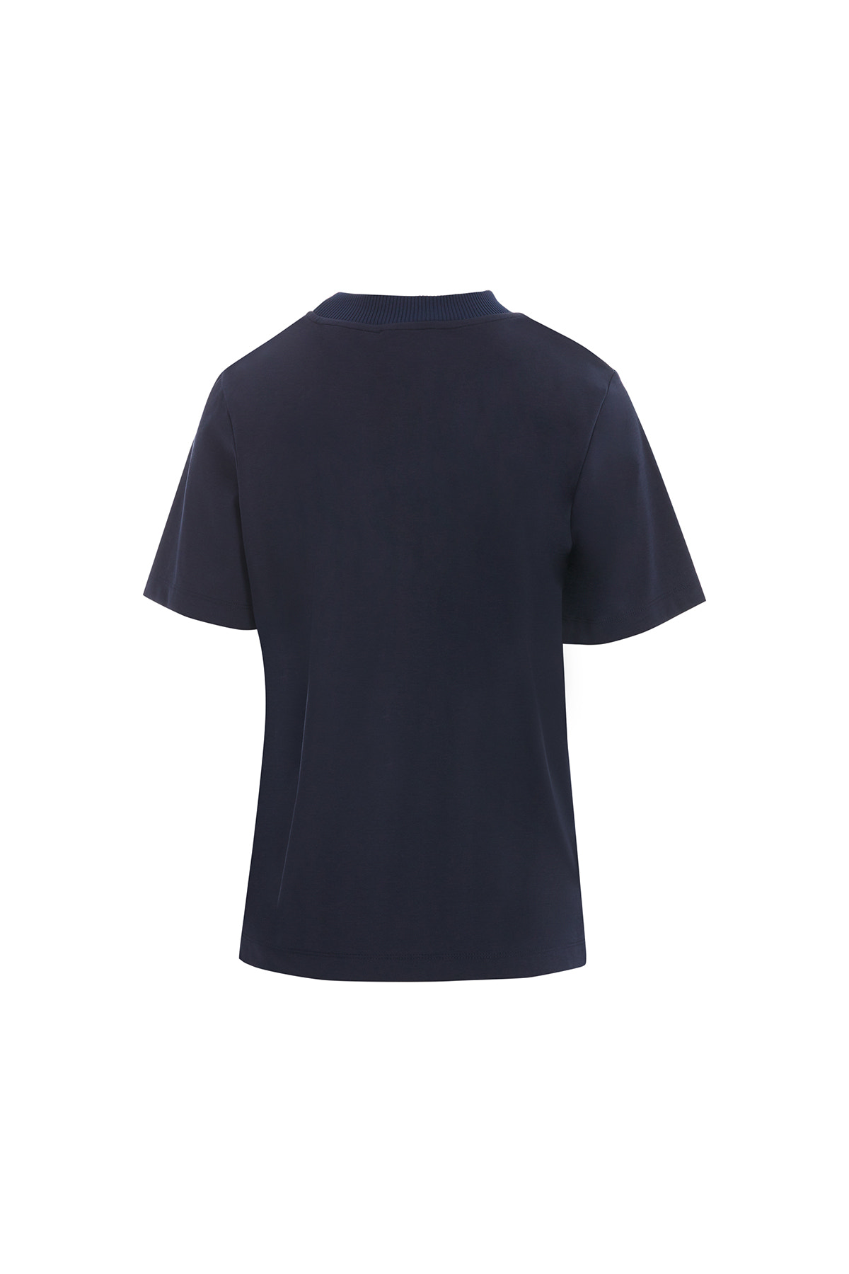 Triko Yaka Nal Detaylı Lacivert T-Shirt