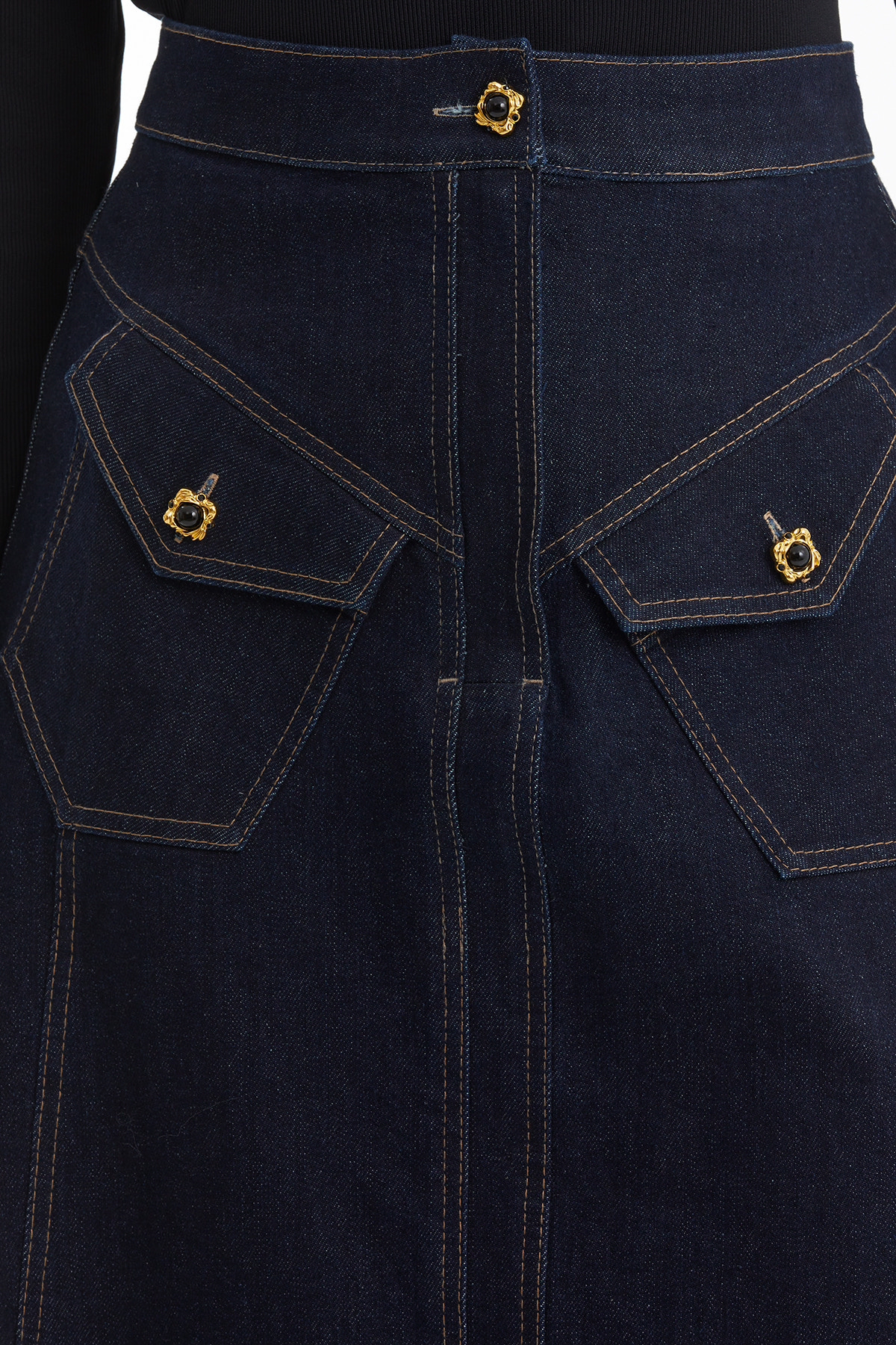 Cep Düğmeli A Form Lacivert Denim Etek