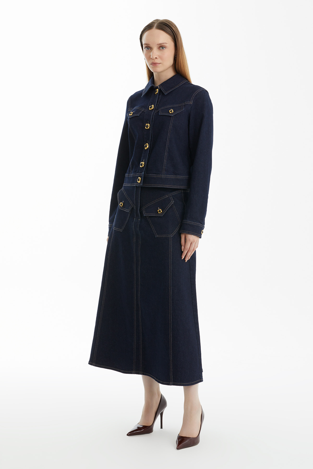 Düğme Detaylı Lacivert Denim Ceket