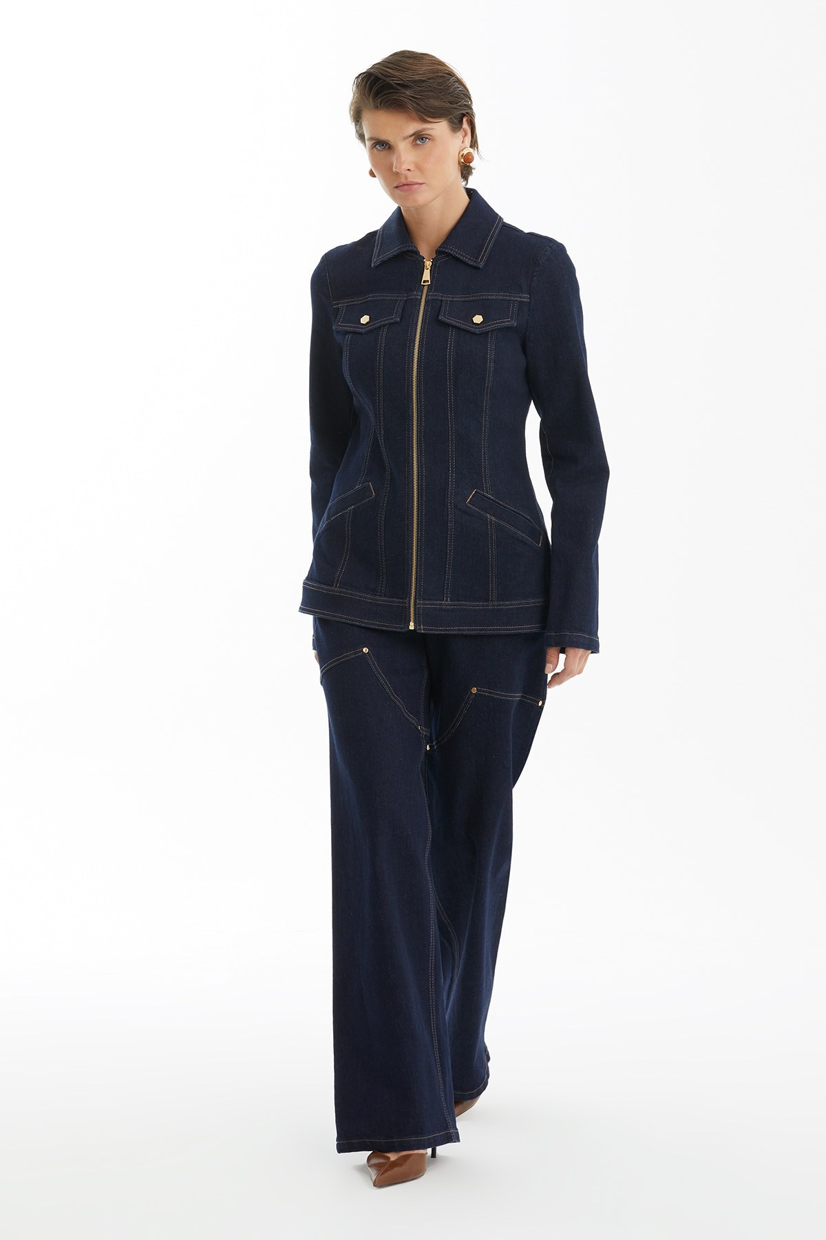 Fermuarlı Lacivert Denim Ceket