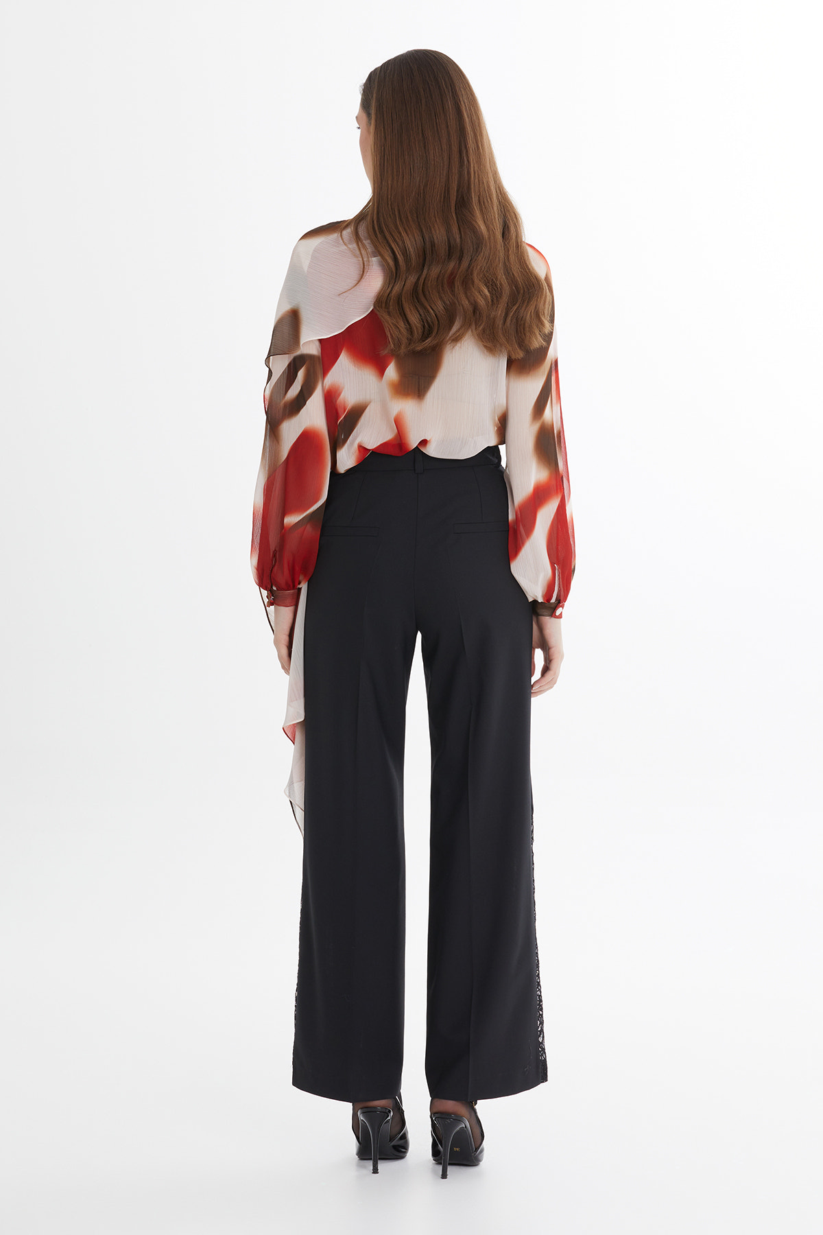 Yün Karışımlı Dantel Detaylı Siyah Pantolon