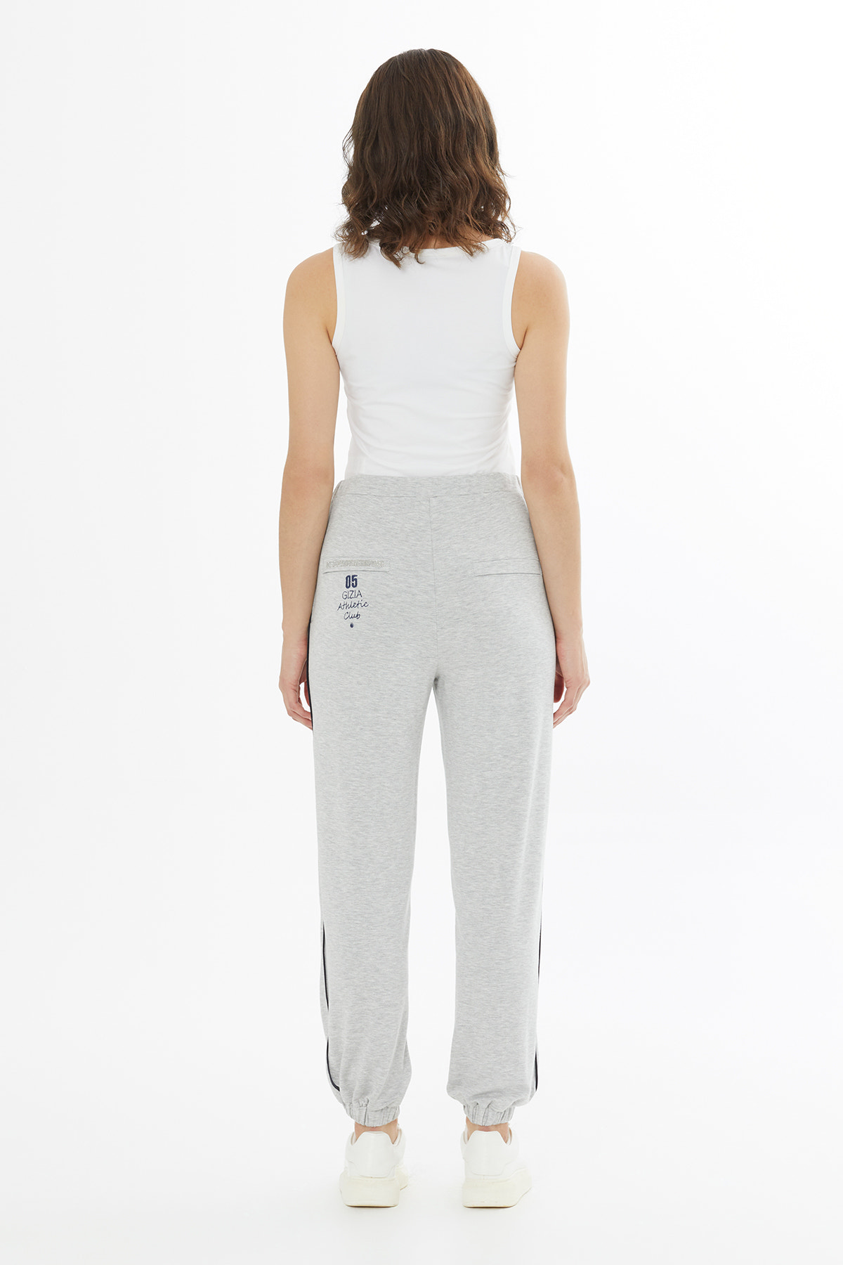 Nakış Ve Taş Baskılı Gri Eşofman Altı