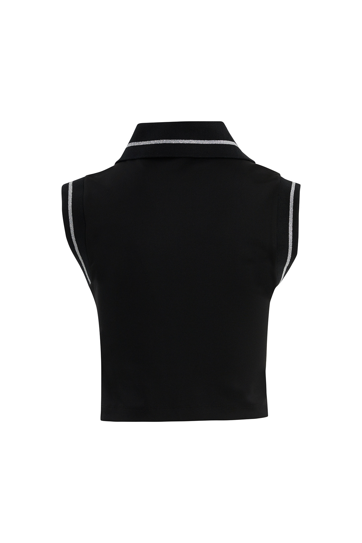 Triko Detaylı Fermuarlı Siyah T-Shirt