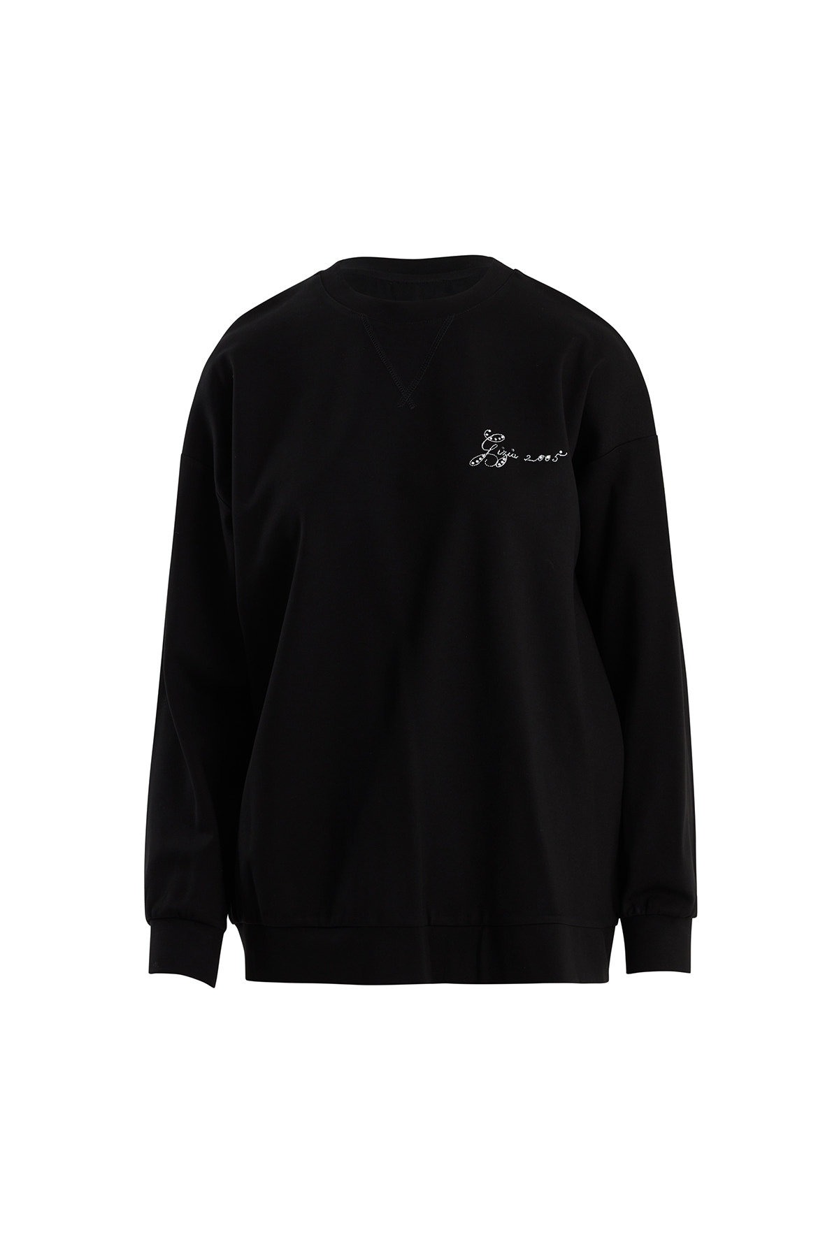 Nakışlı Yapıştırma Taşlı Siyah Eşofman Üstü