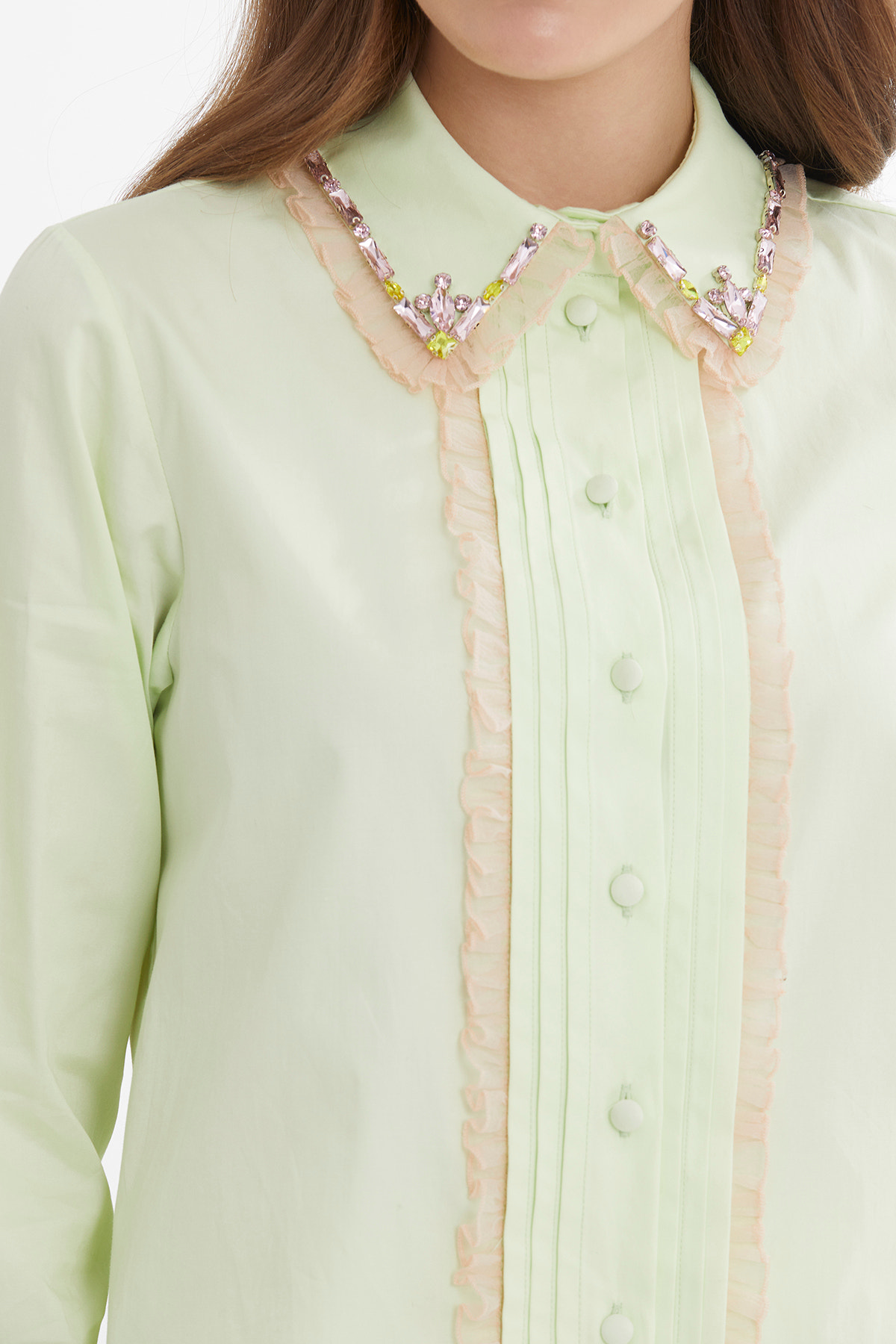 İşlemeli Yeşil Gömlek