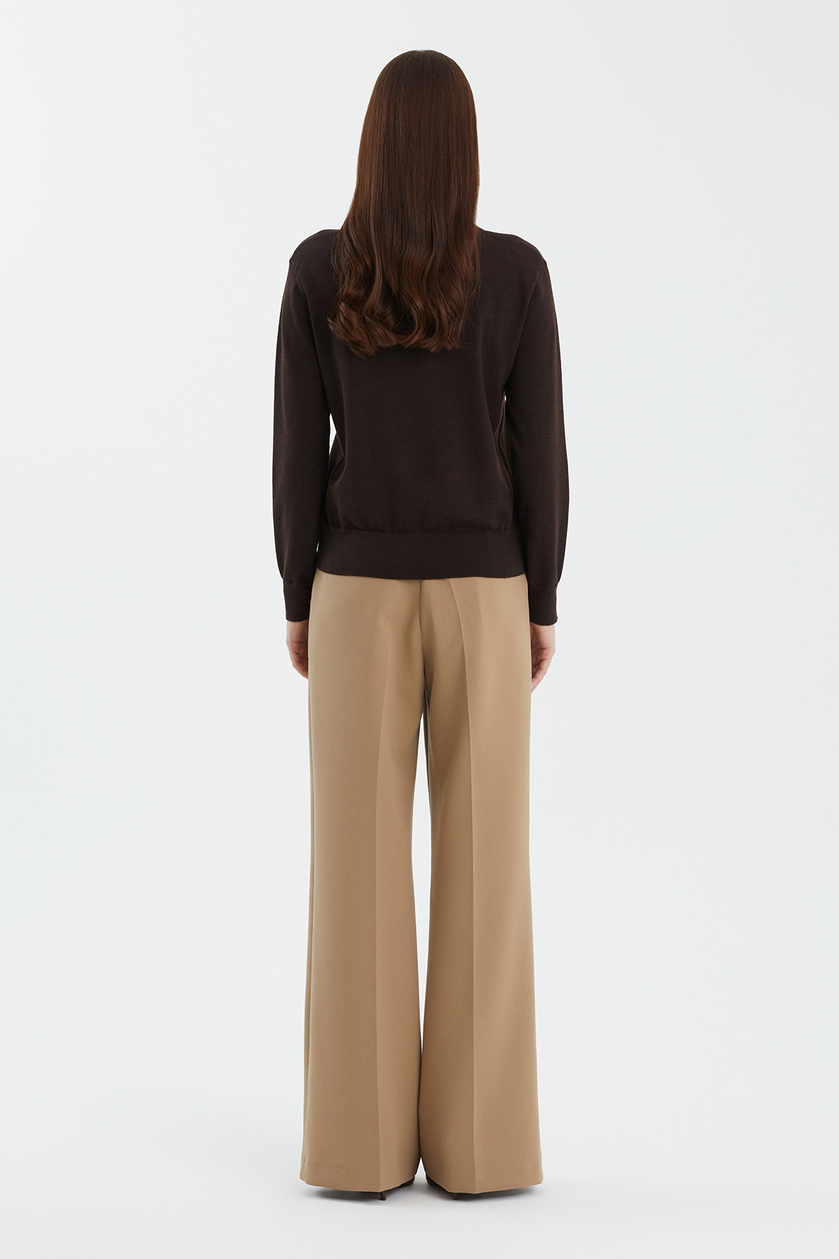 Yün ve İpek Karışımlı Kahverengi Triko