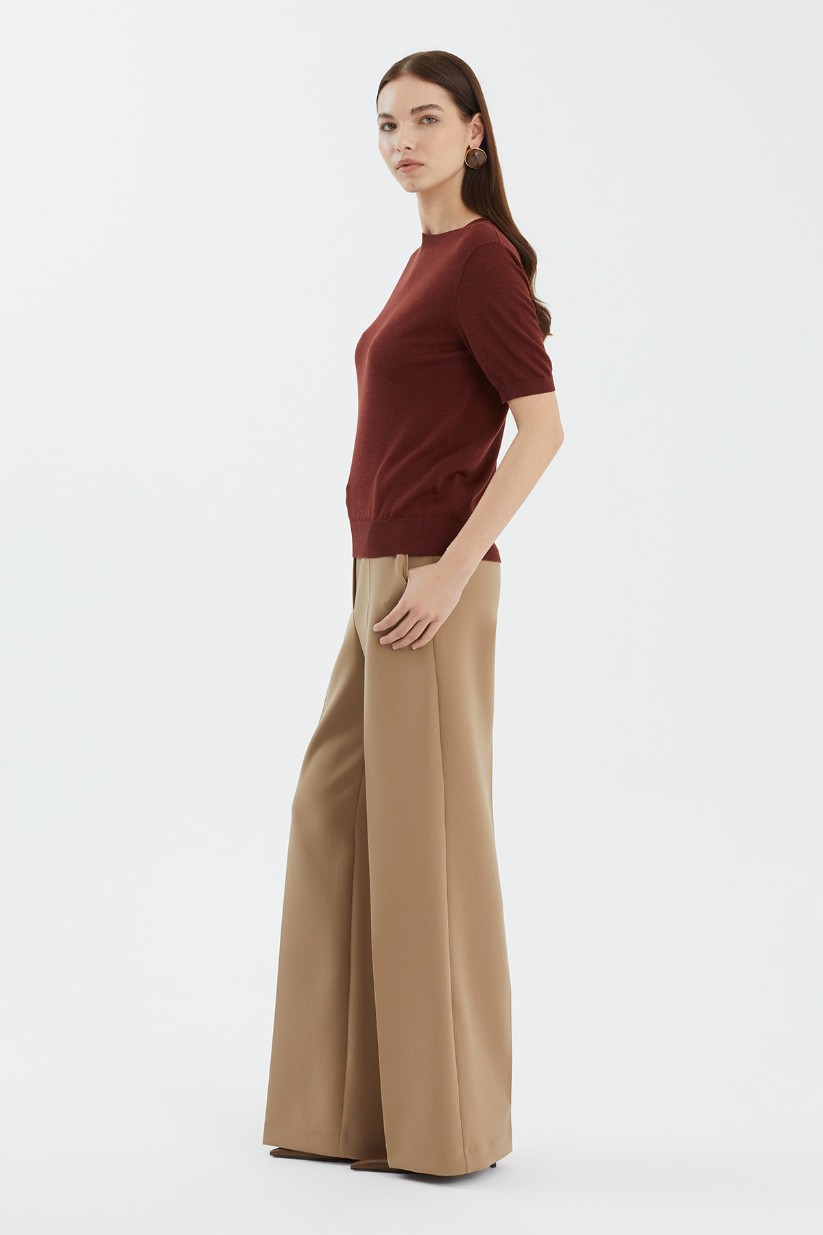 Yün ve İpek Karışımlı Bej Triko