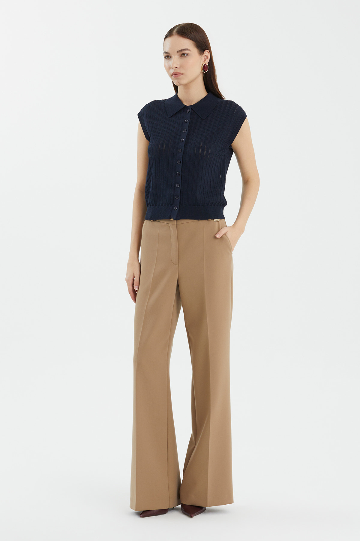 İpek Karışımlı Düşük Kol Mavi Triko