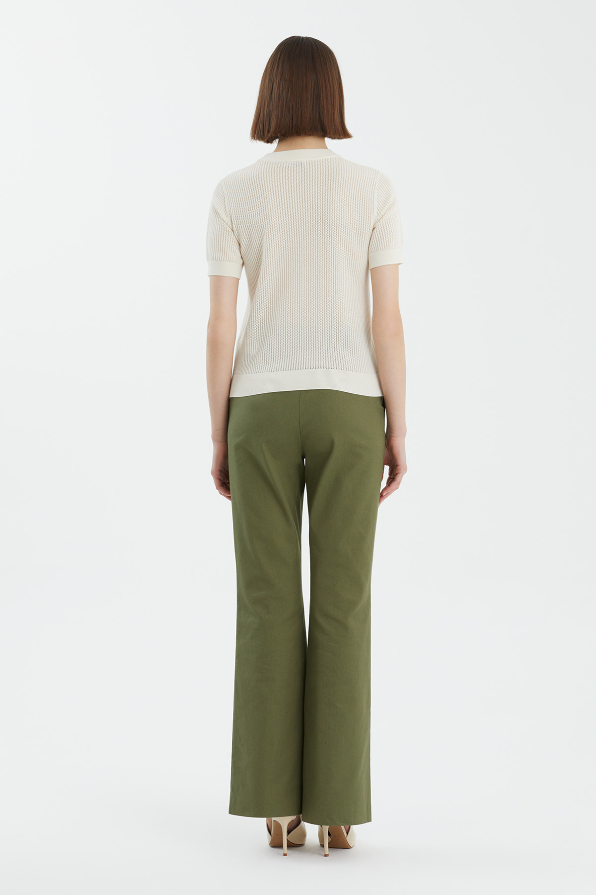 İpek Karışımlı Kısa Kollu Ekru Triko