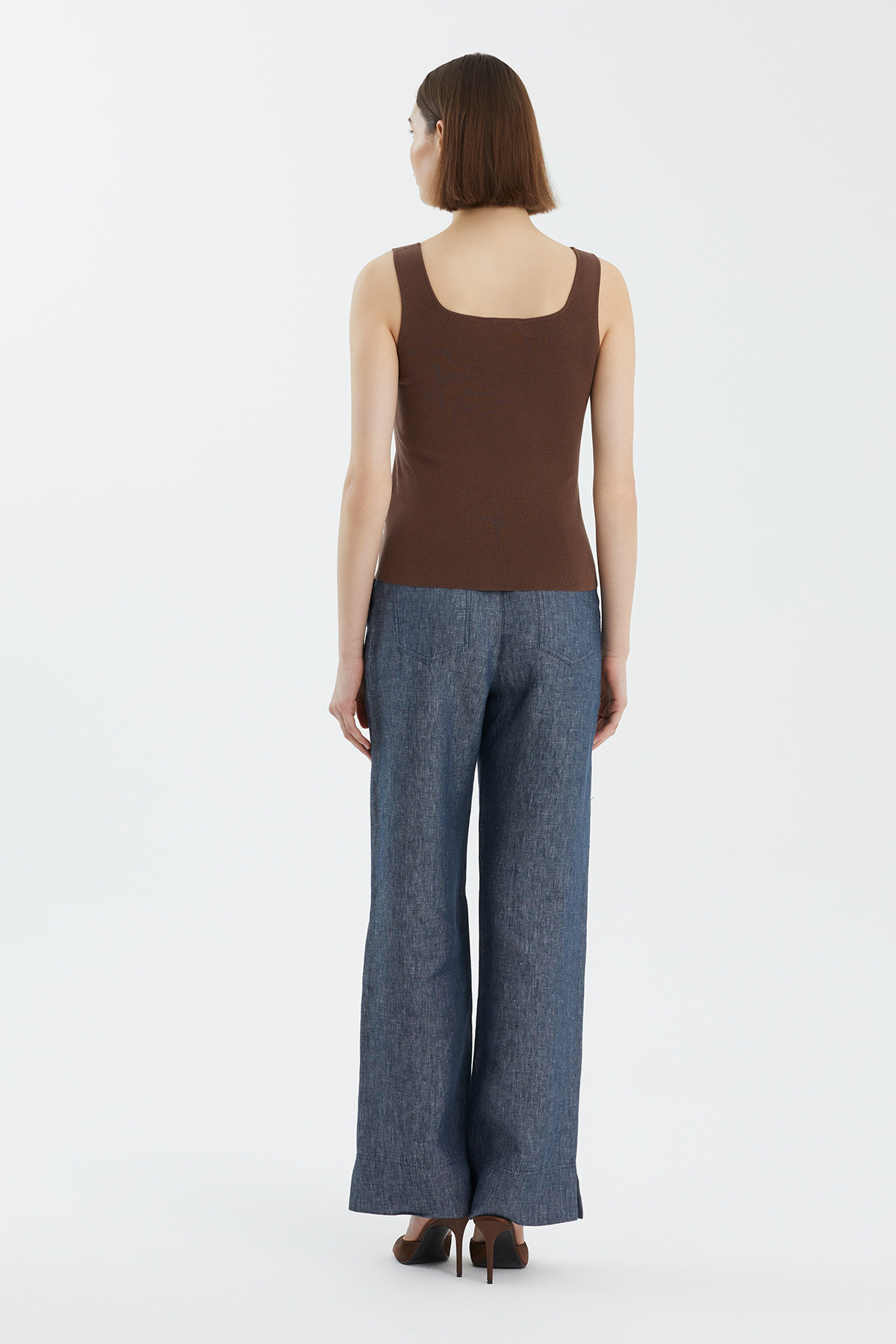 İpek Karışımlı Askılı Kahverengi Triko