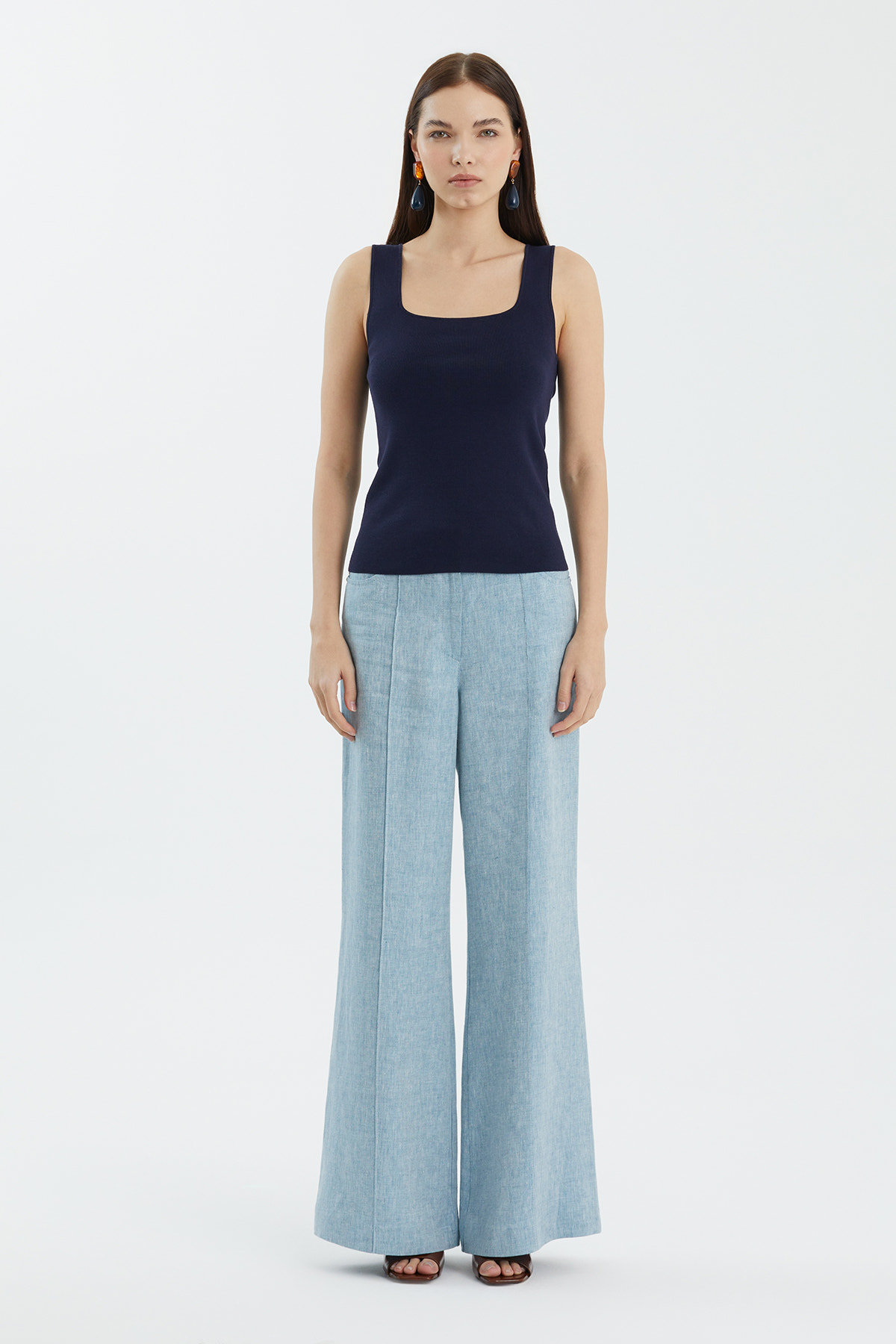 İpek Karışımlı Askılı Lacivert Triko