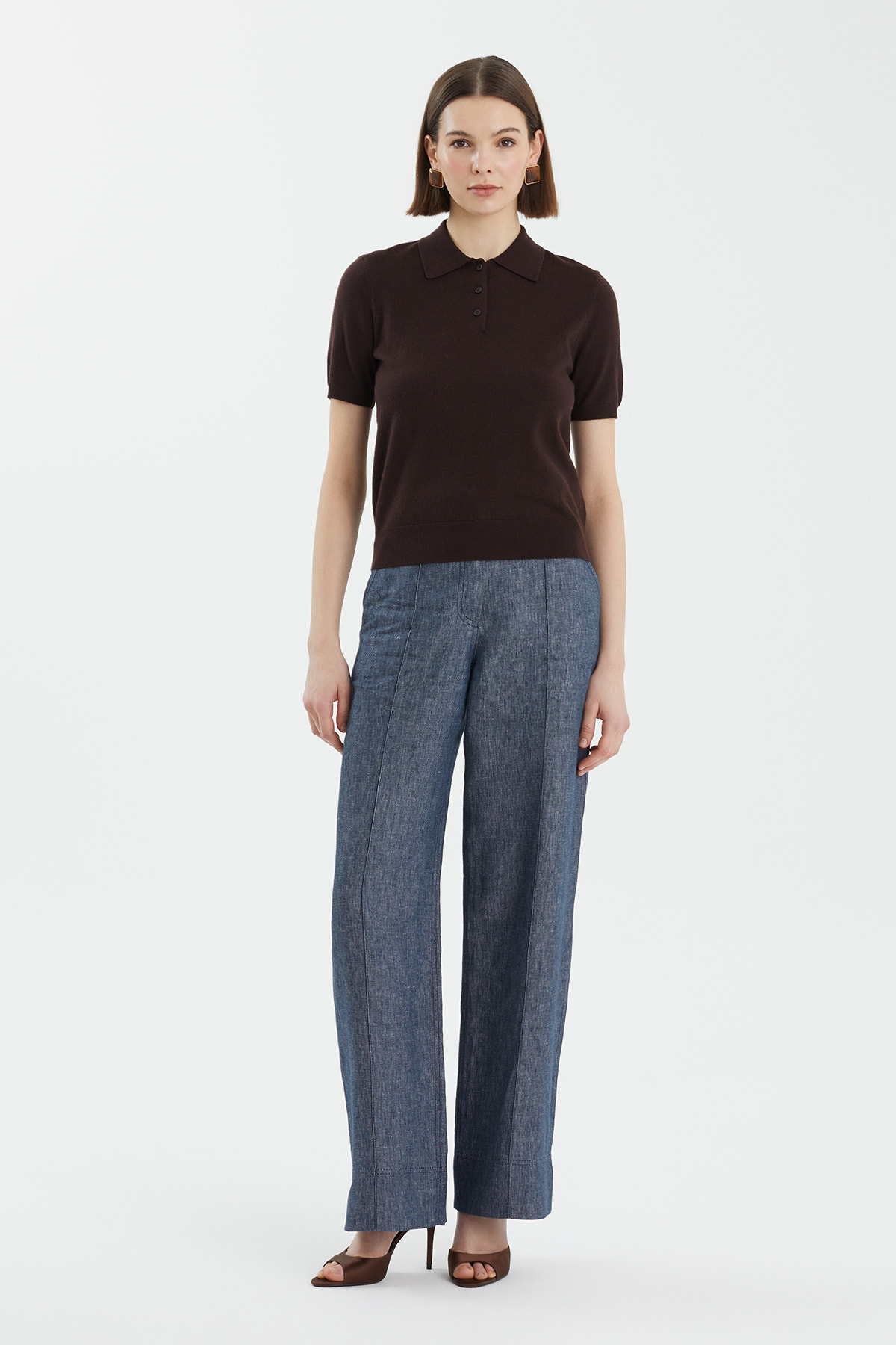 Polo Yaka %100 Yün Kahverengi Triko