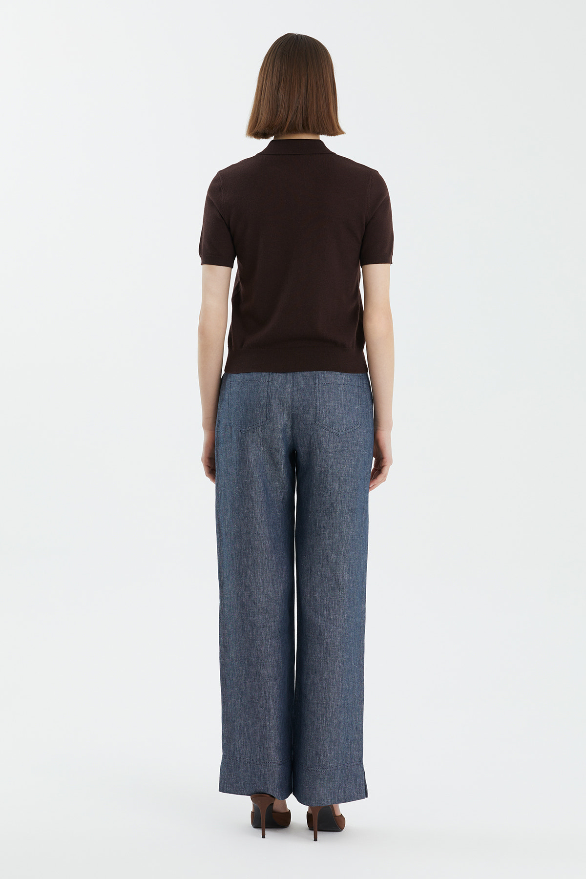 Polo Yaka %100 Yün Kahverengi Triko