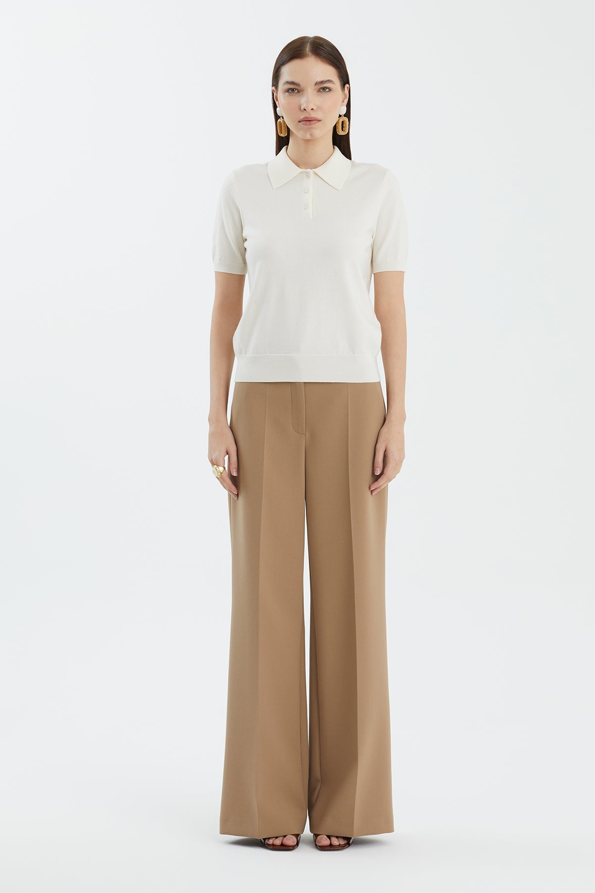 Polo Yaka %100 Yün Beyaz Triko