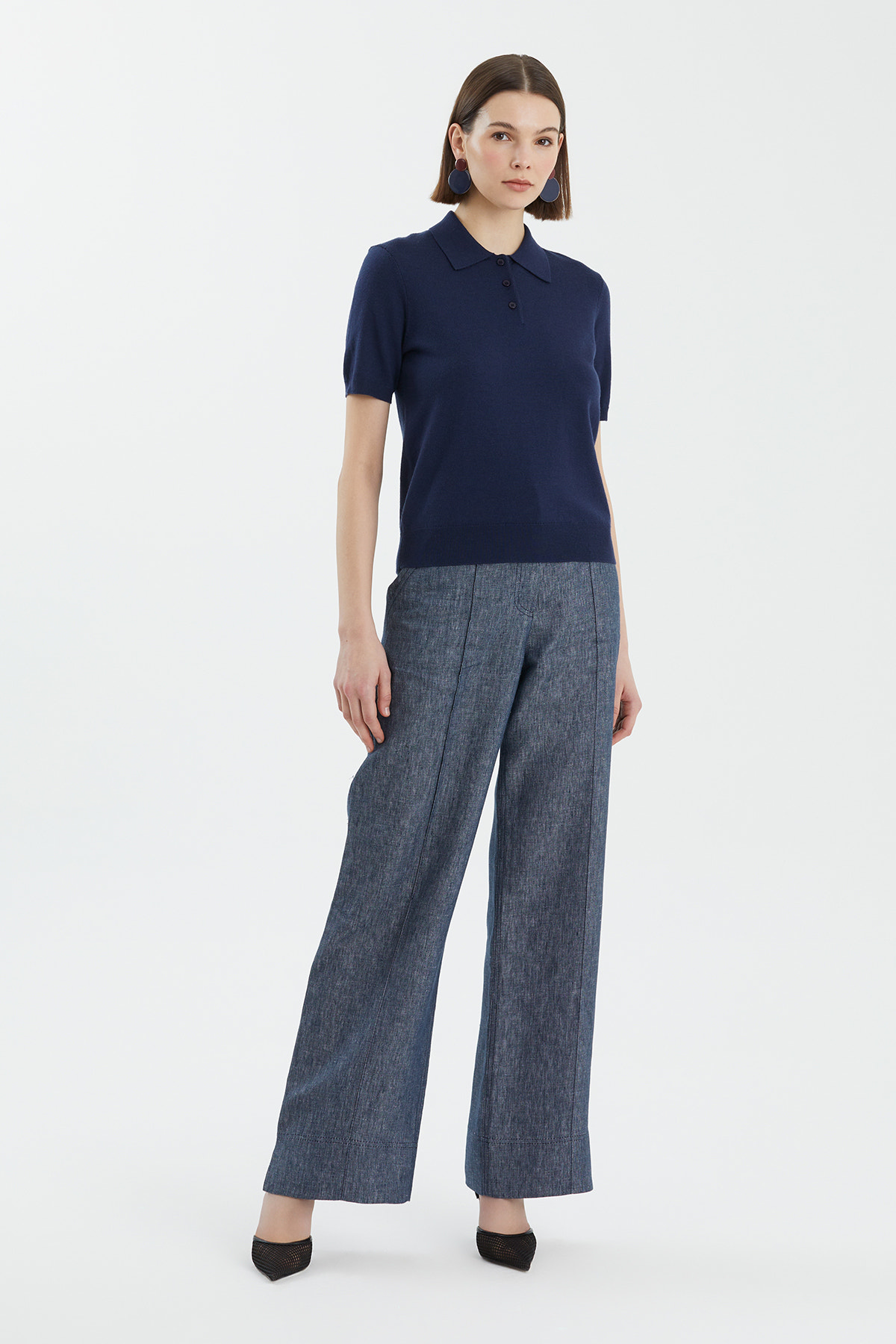 Polo Yaka %100 Yün Lacivert Triko