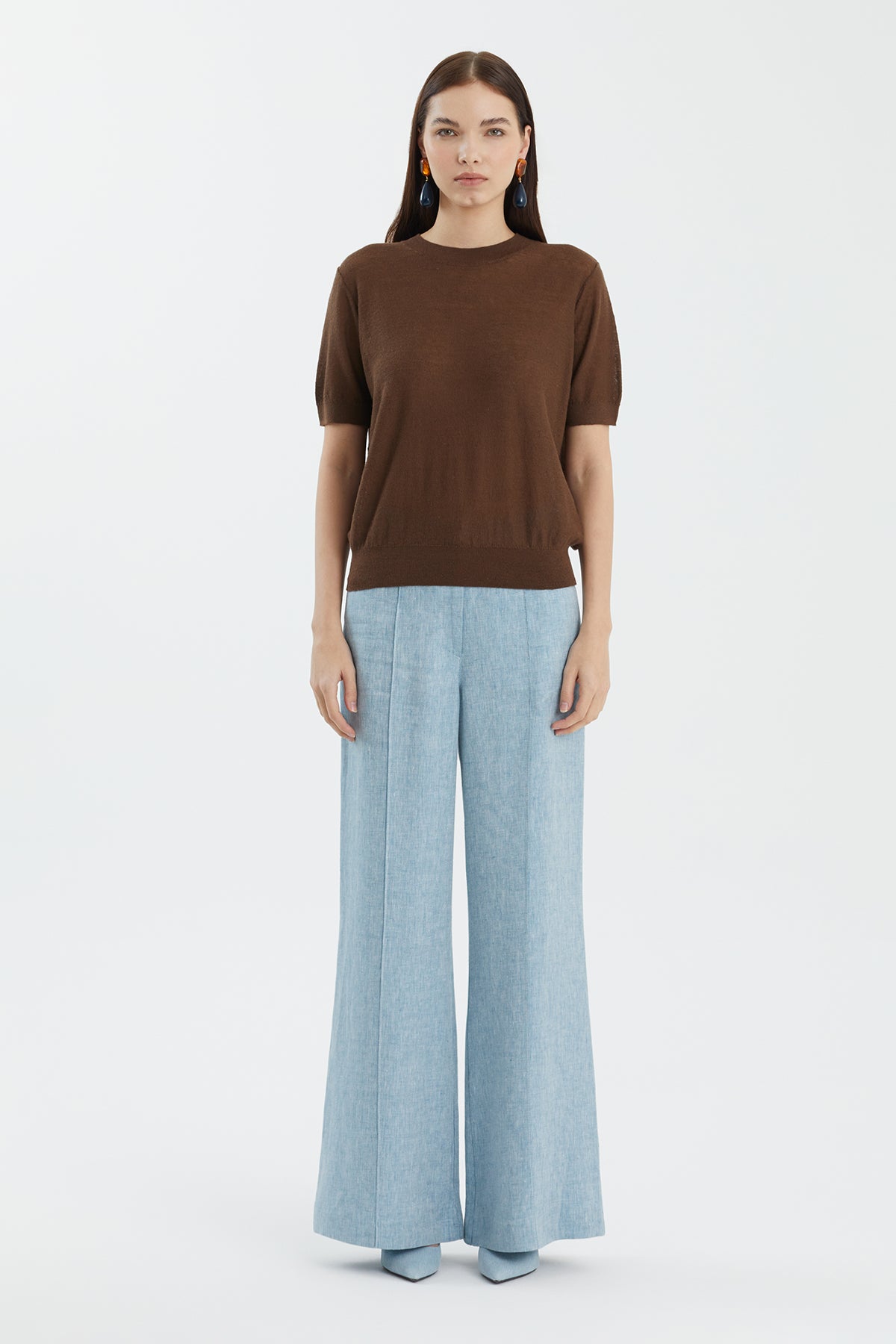 Yün Karışımlı Bisiklet Yaka Kahverengi Triko