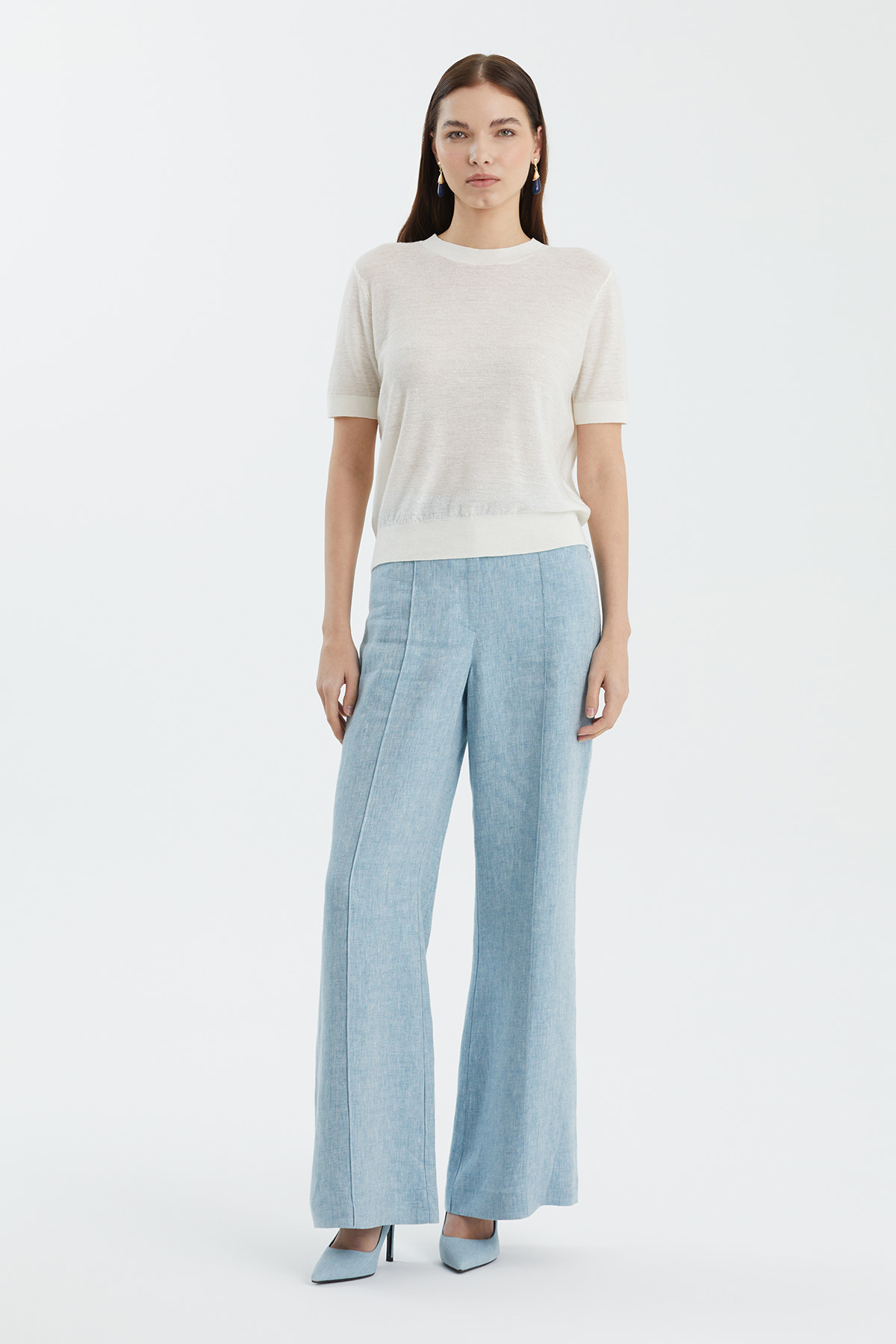 Yün Karışımlı Bisiklet Yaka Beyaz Triko