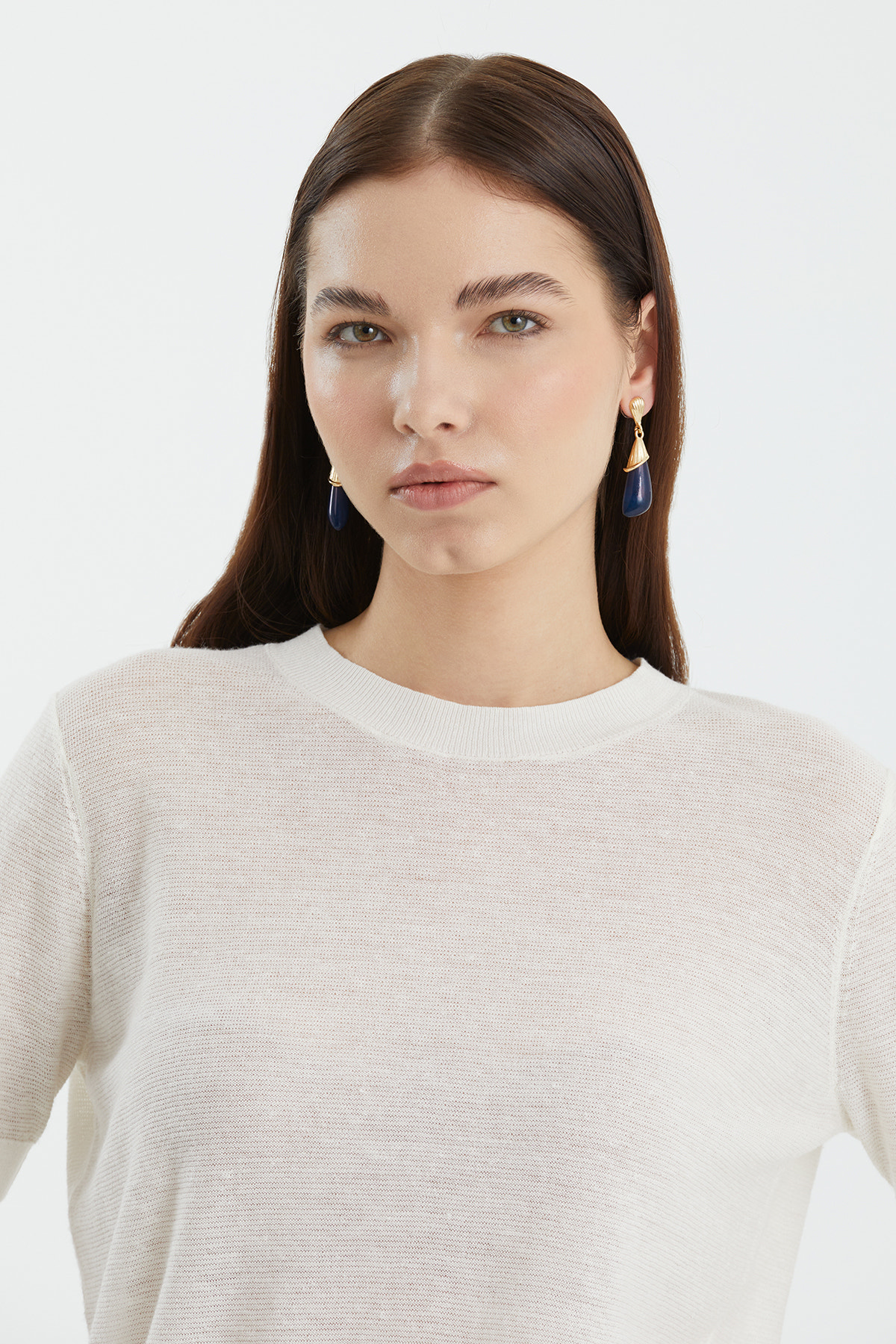 Yün Karışımlı Bisiklet Yaka Beyaz Triko