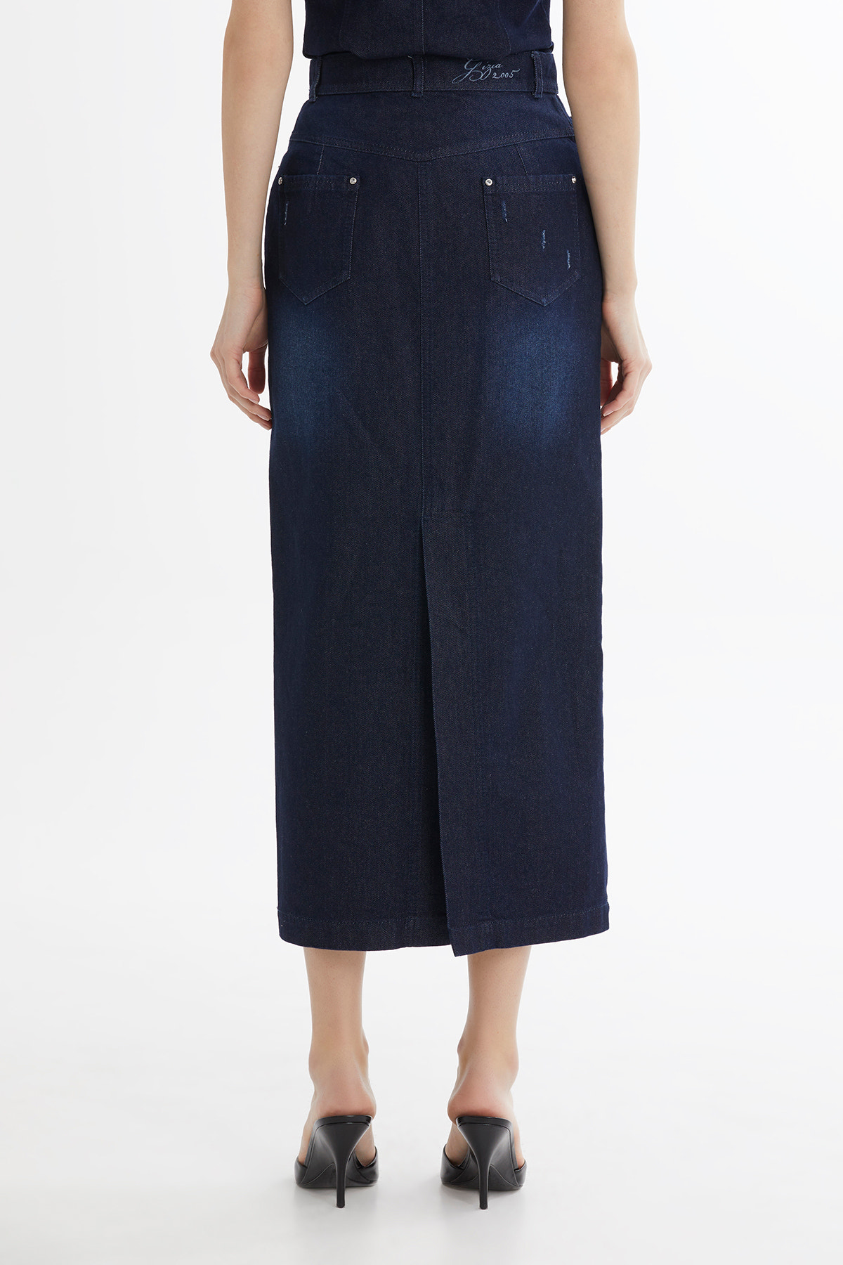 İşleme Detaylı Jean Kalem Etek