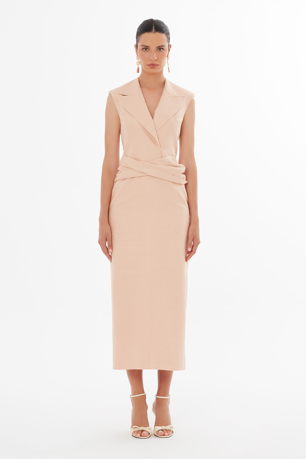 Vatkalı Pembe Uzun Pembe Elbise