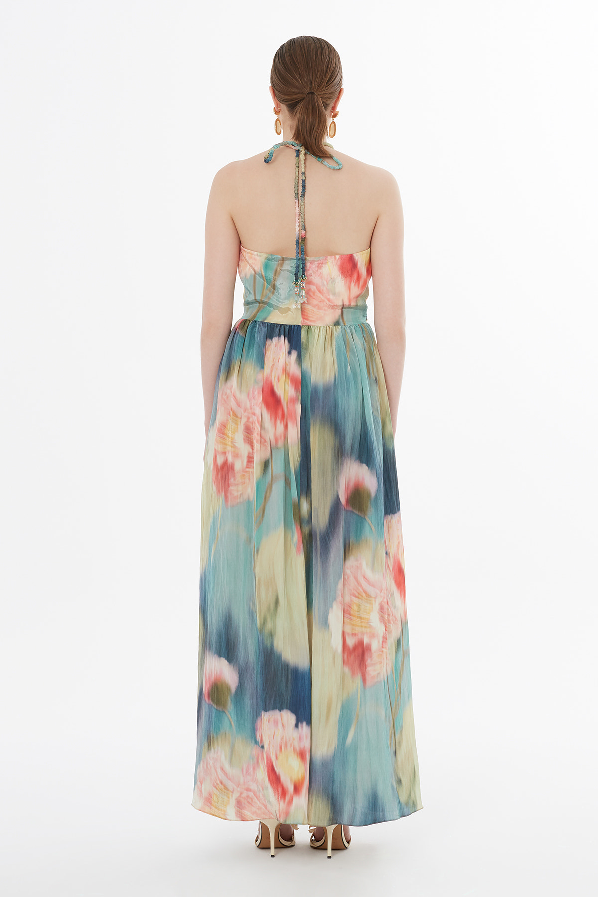 Bağ Ucu Boncuk İşlemeli Elbise