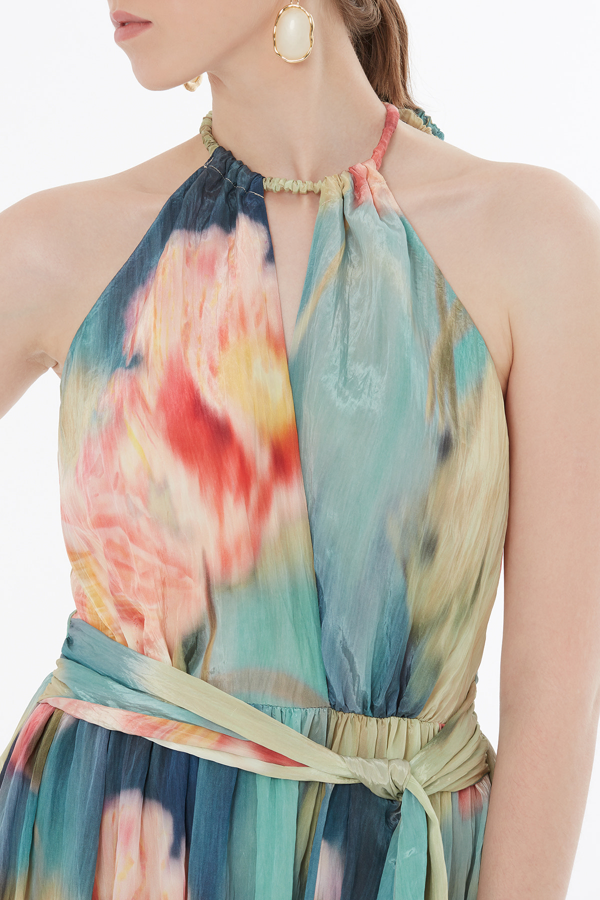 Bağ Ucu Boncuk İşlemeli Elbise