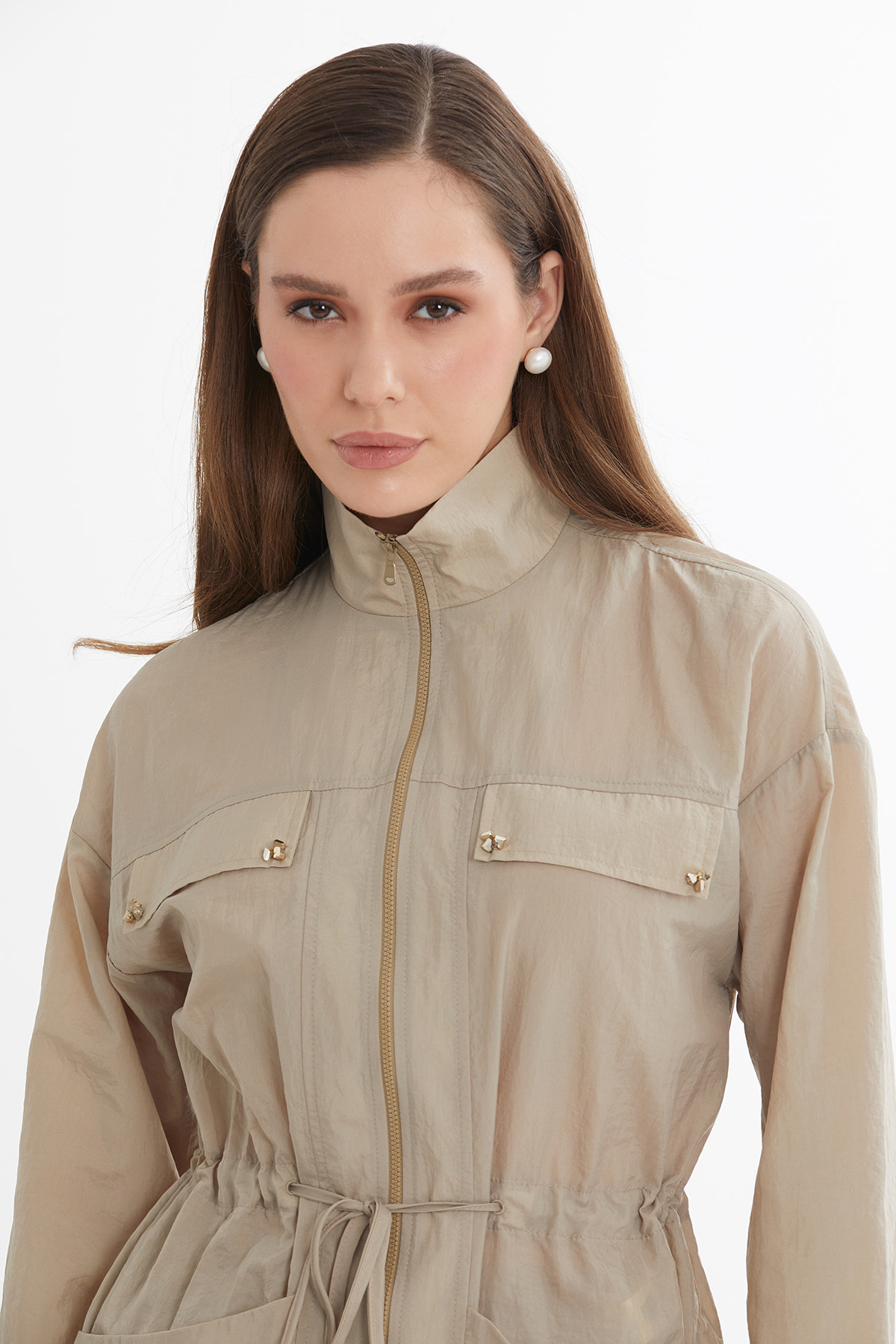 İşlemeli Ceket Ve Midi Etekli Bej Takım