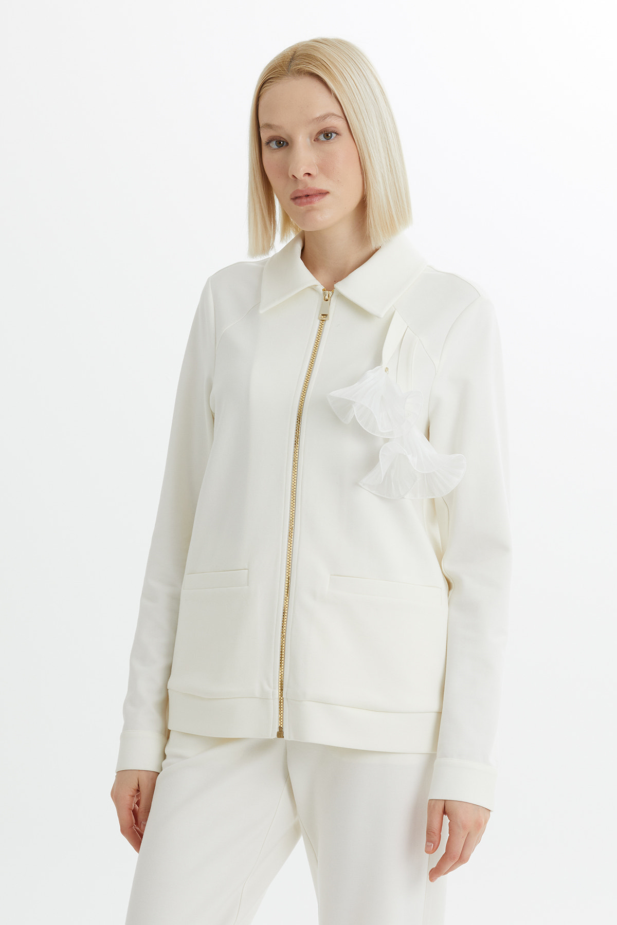 Ceket Ve Pantolonlu Ekru Eşofman Takımı