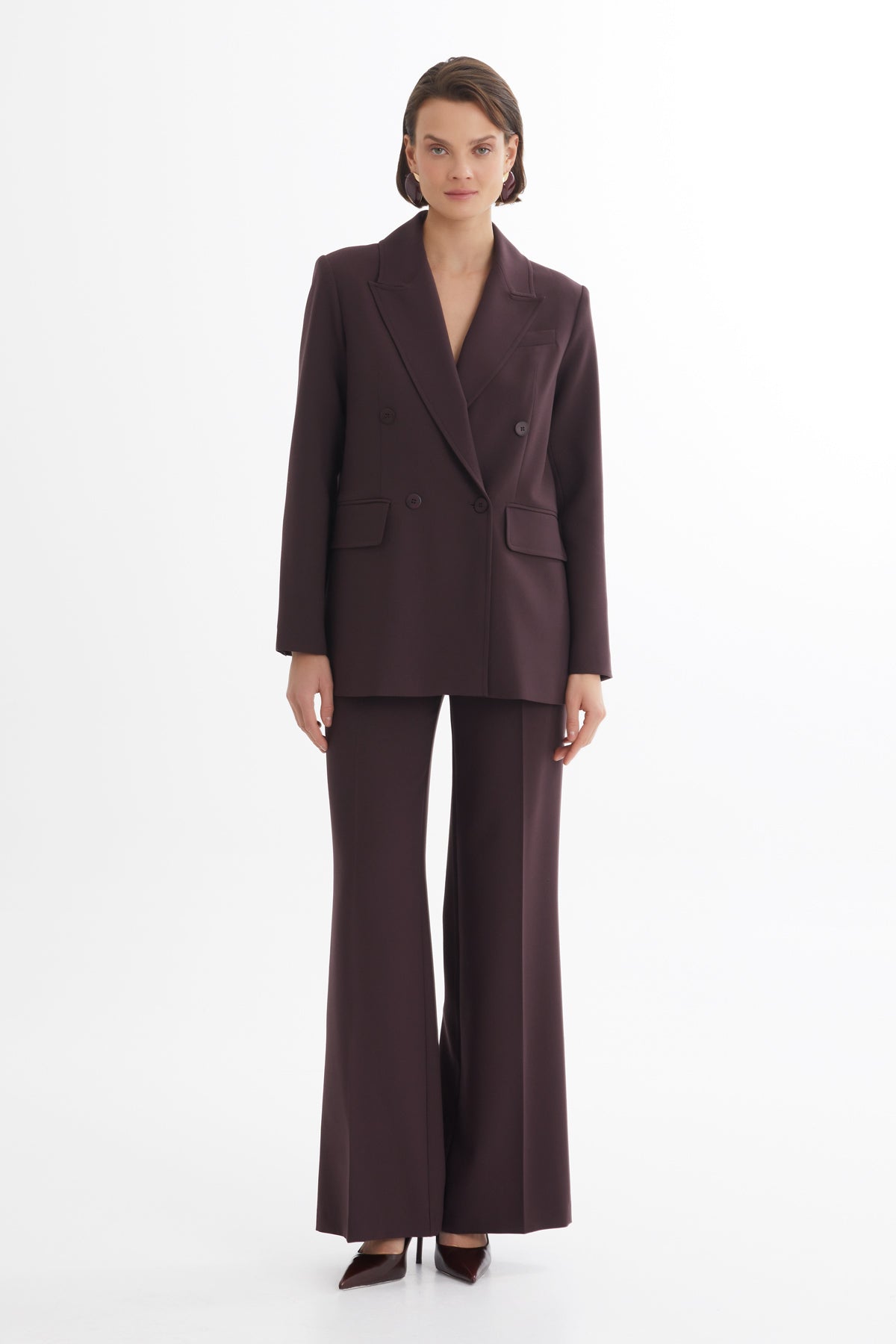 Kruvaze Kapama Ceket Ve Pantolonlu Kırmızı Takım