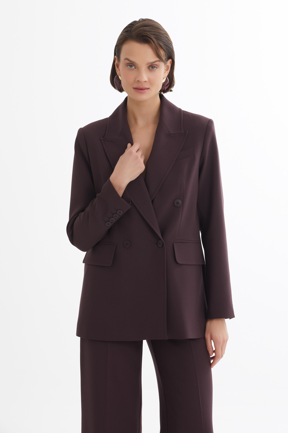 Kruvaze Kapama Ceket Ve Pantolonlu Kırmızı Takım